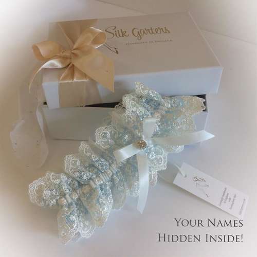 lace ruffle wedding garter with blue lining