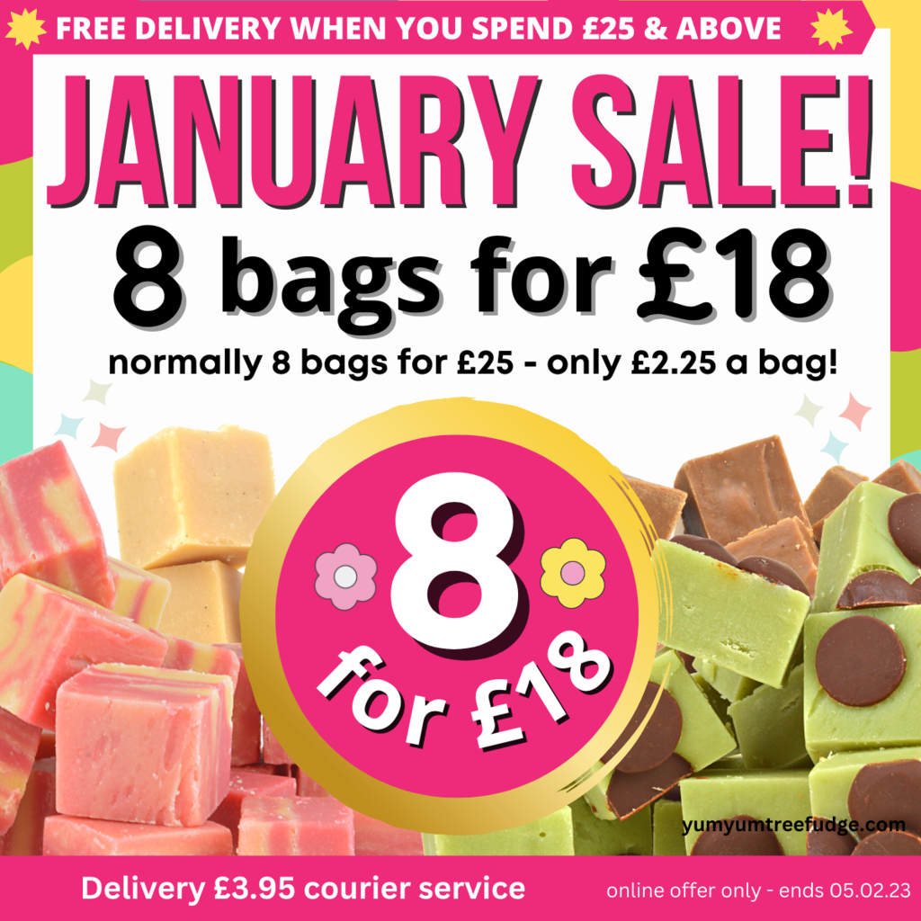 JANUARY FUDGE SALE - 8 FOR £18 plus £3.95 courier delivery - ENDS 05.02.23