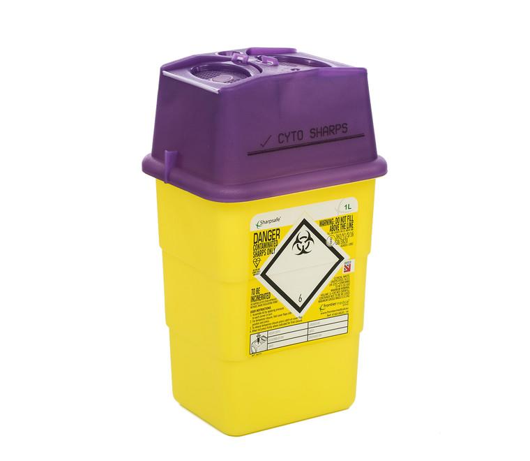 1L sharps disposal bins with purple lids box of 100 (SKU
