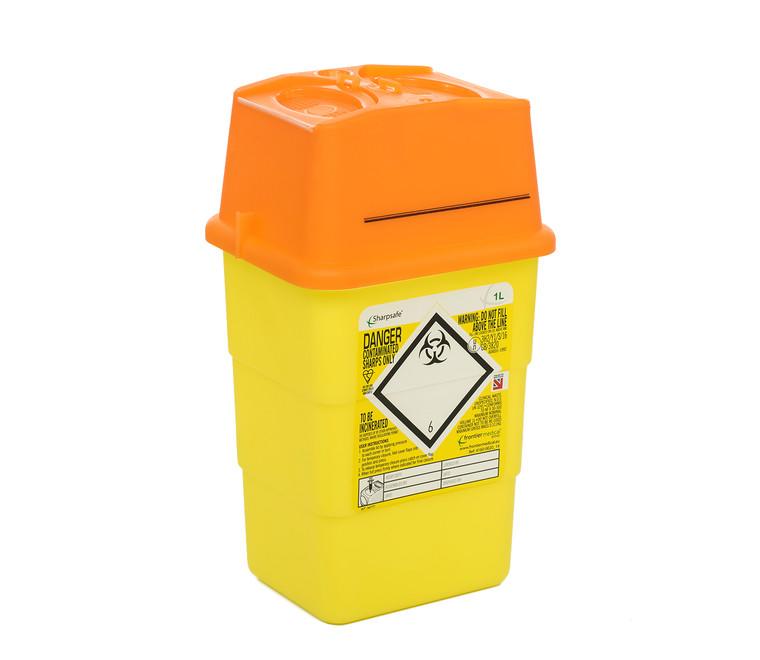 1L sharps disposal bins with orange lids box of 100 (SKU