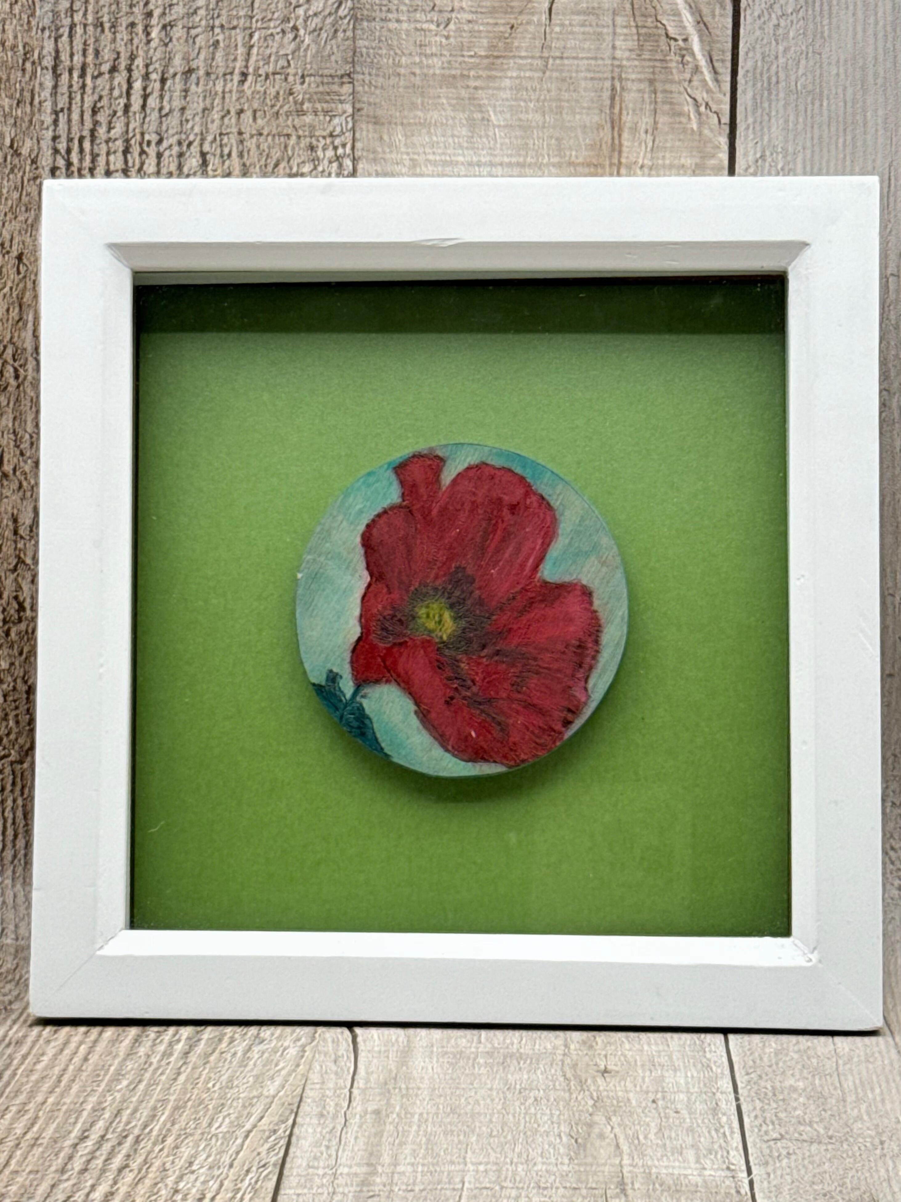 FRAMED HAND PAINTED POPPY ENGRAVING – 8” SQUARE
