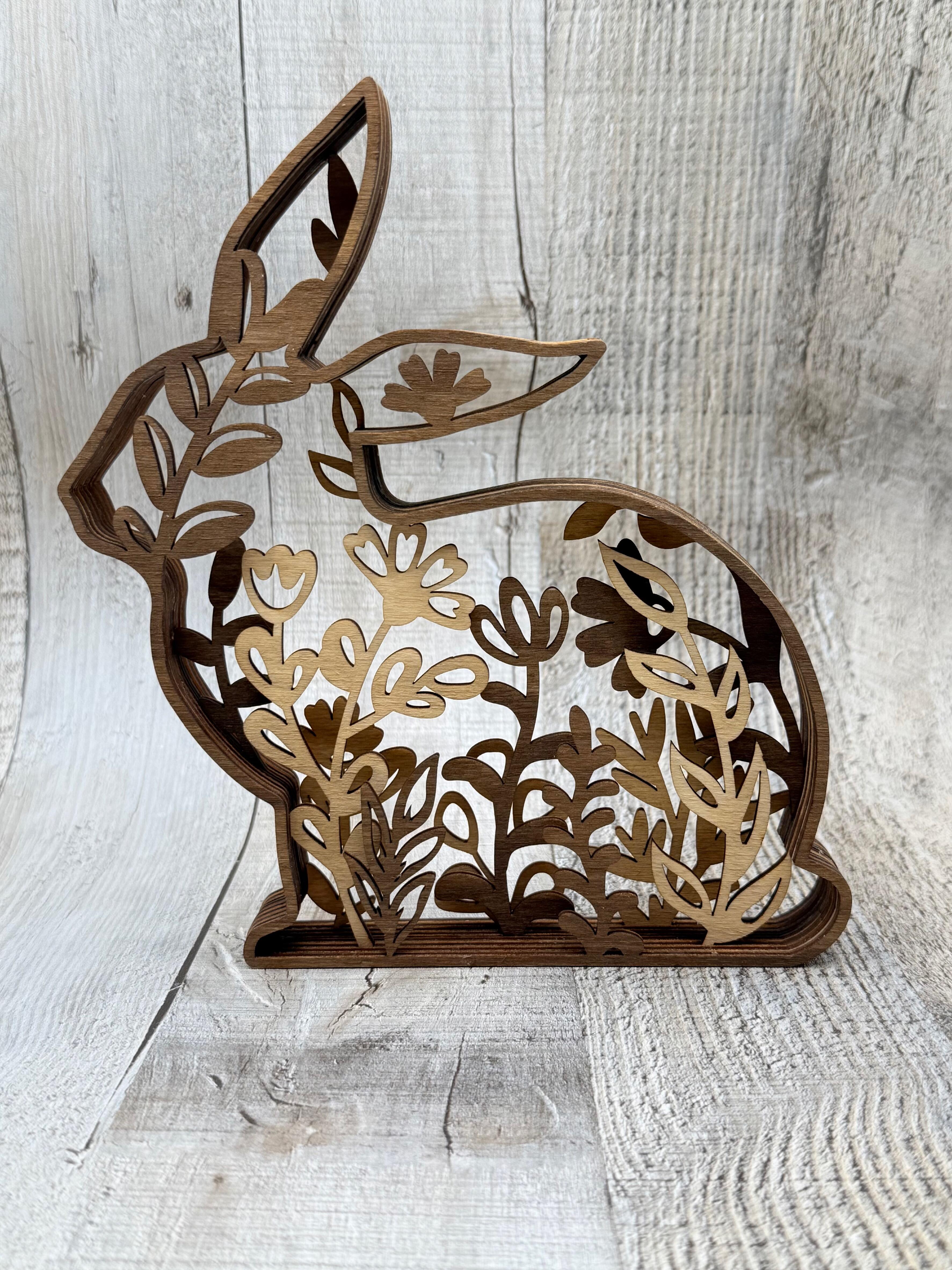 Handmade floral wooden bunny Easter display