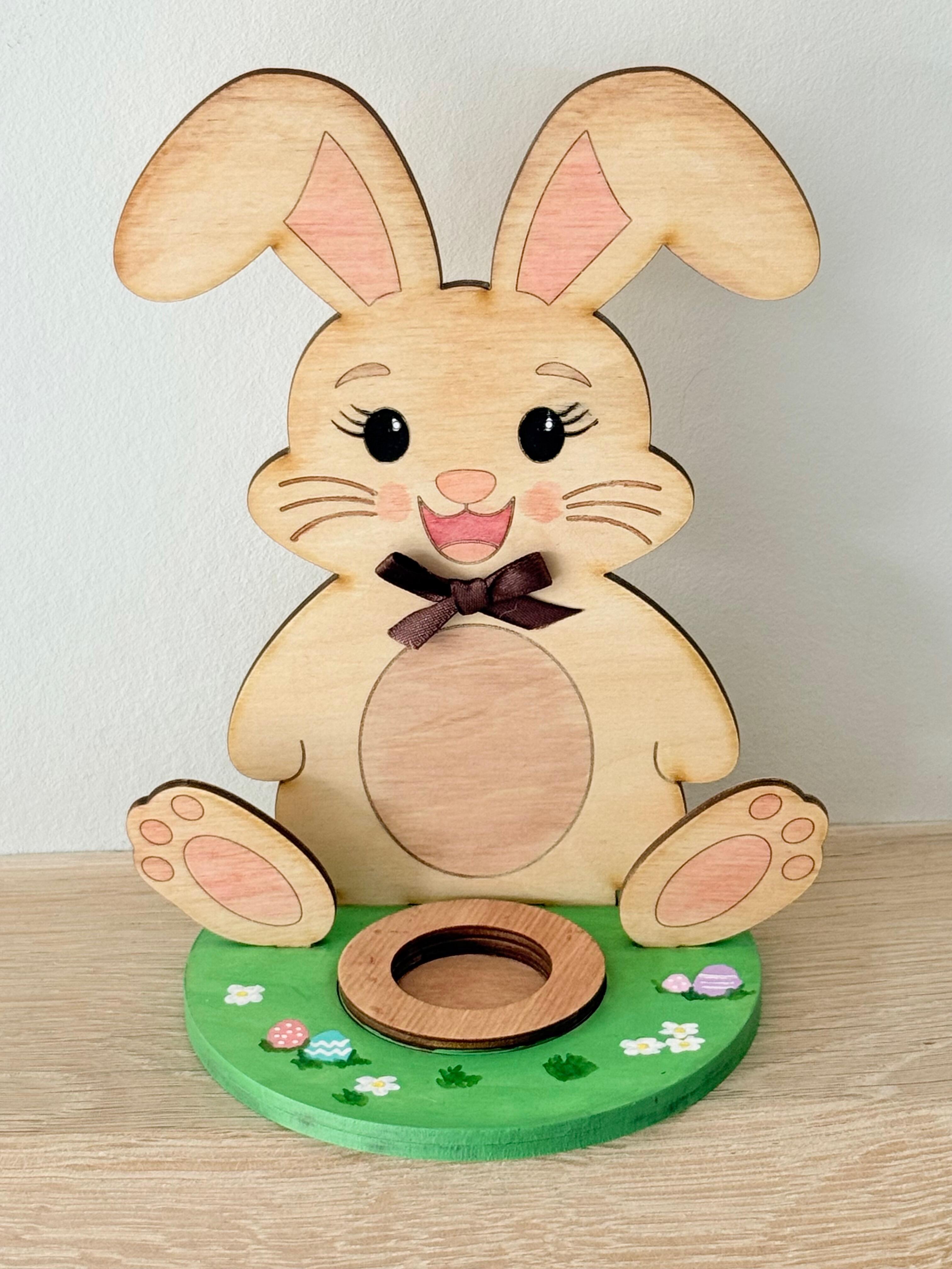 Decorative Easter bunny egg holder with floral base