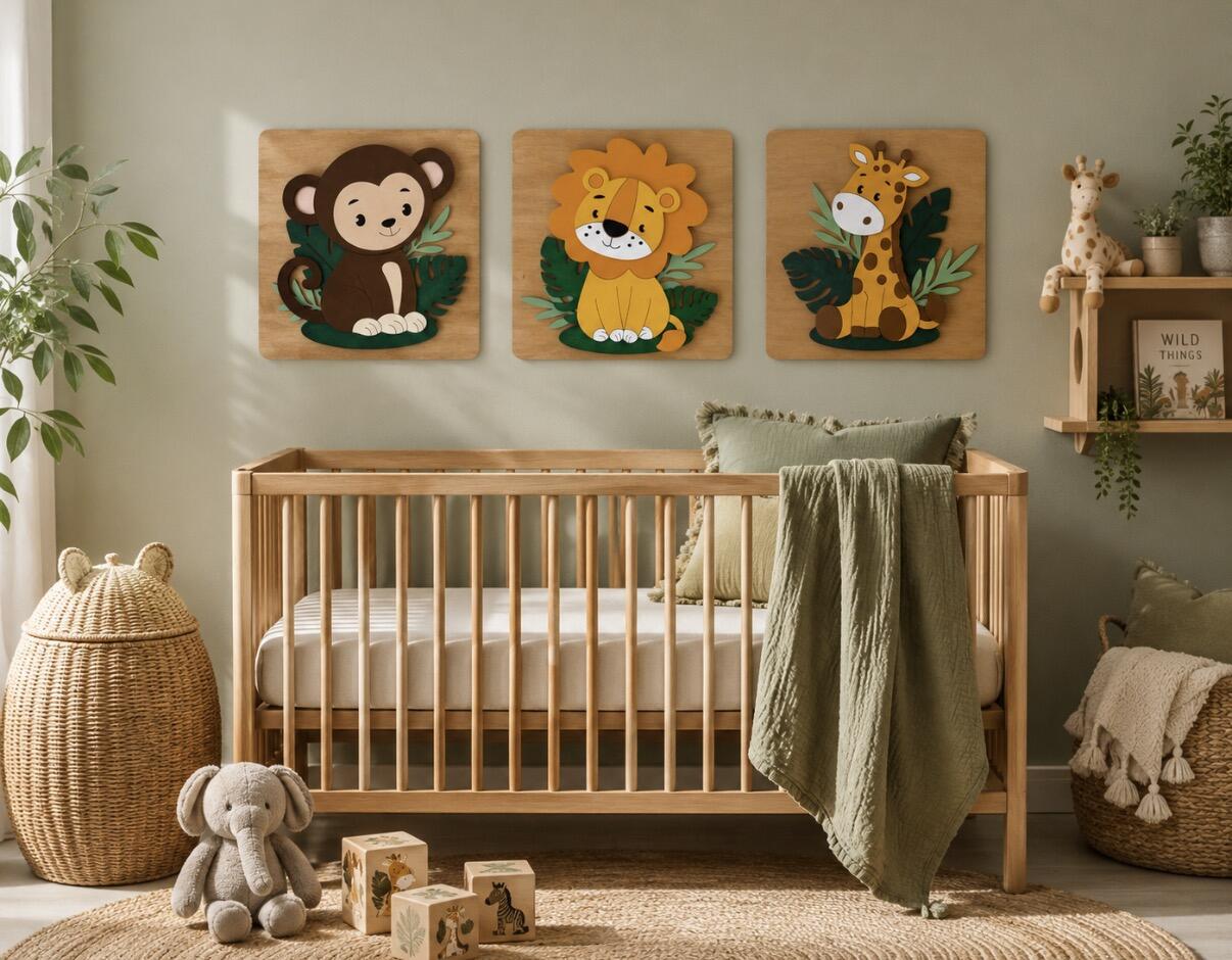 Safari animal nursery wall art collection by Red Berry Crafts
