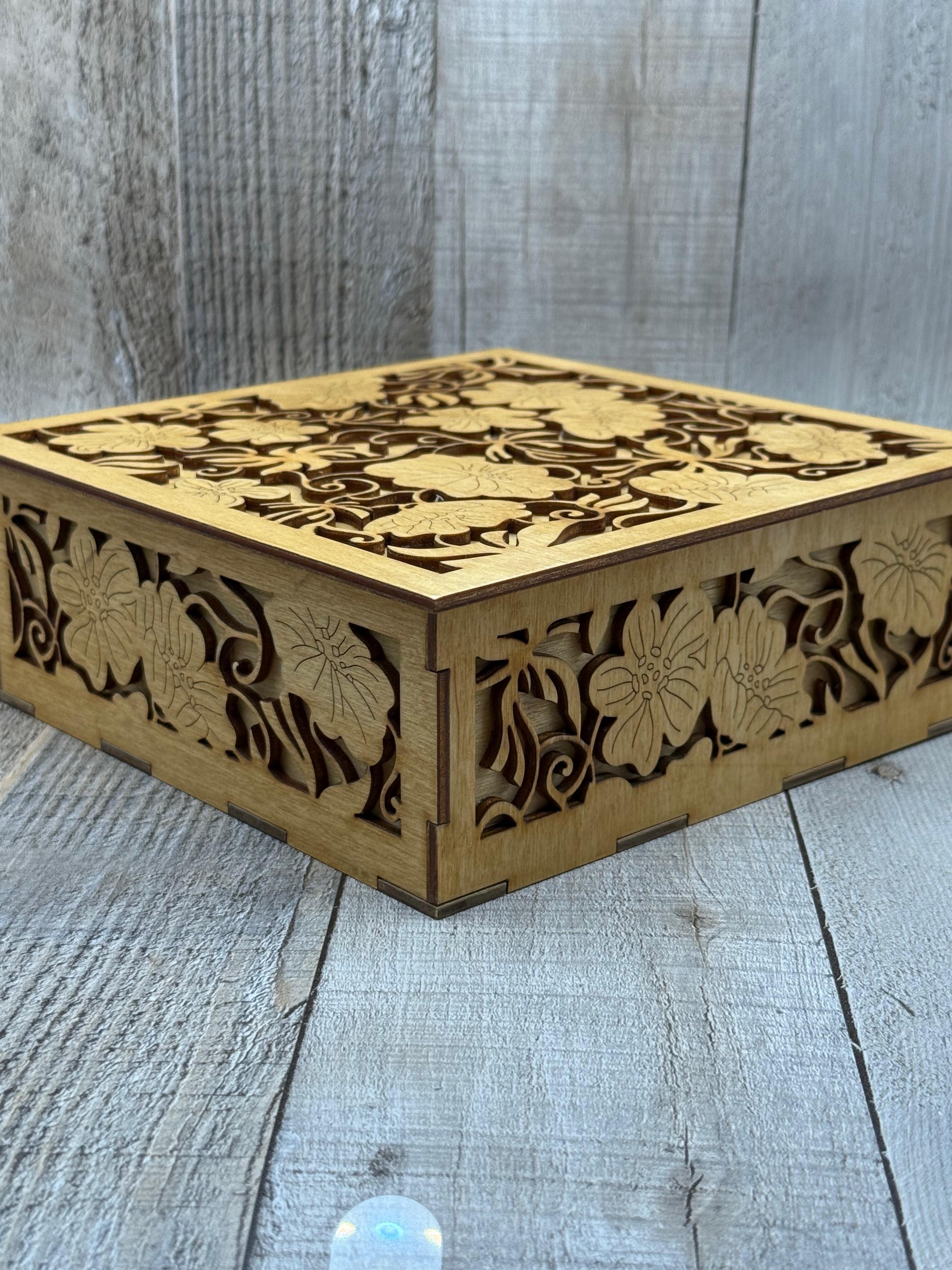 FLORAL LAYERED WOODEN KEEPSAKE BOX - HAND STAINED FINISH