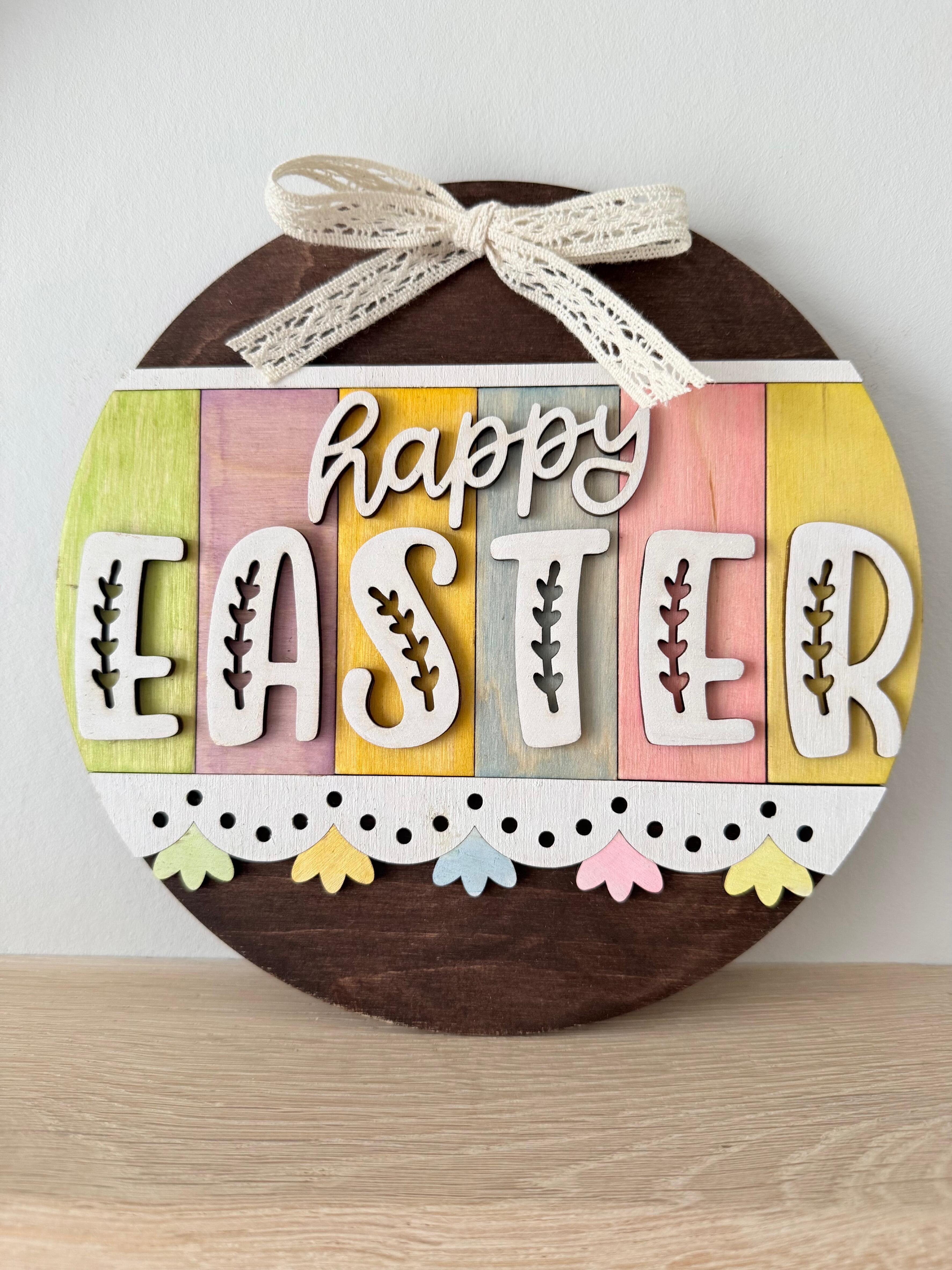 Happy Easter round wooden sign