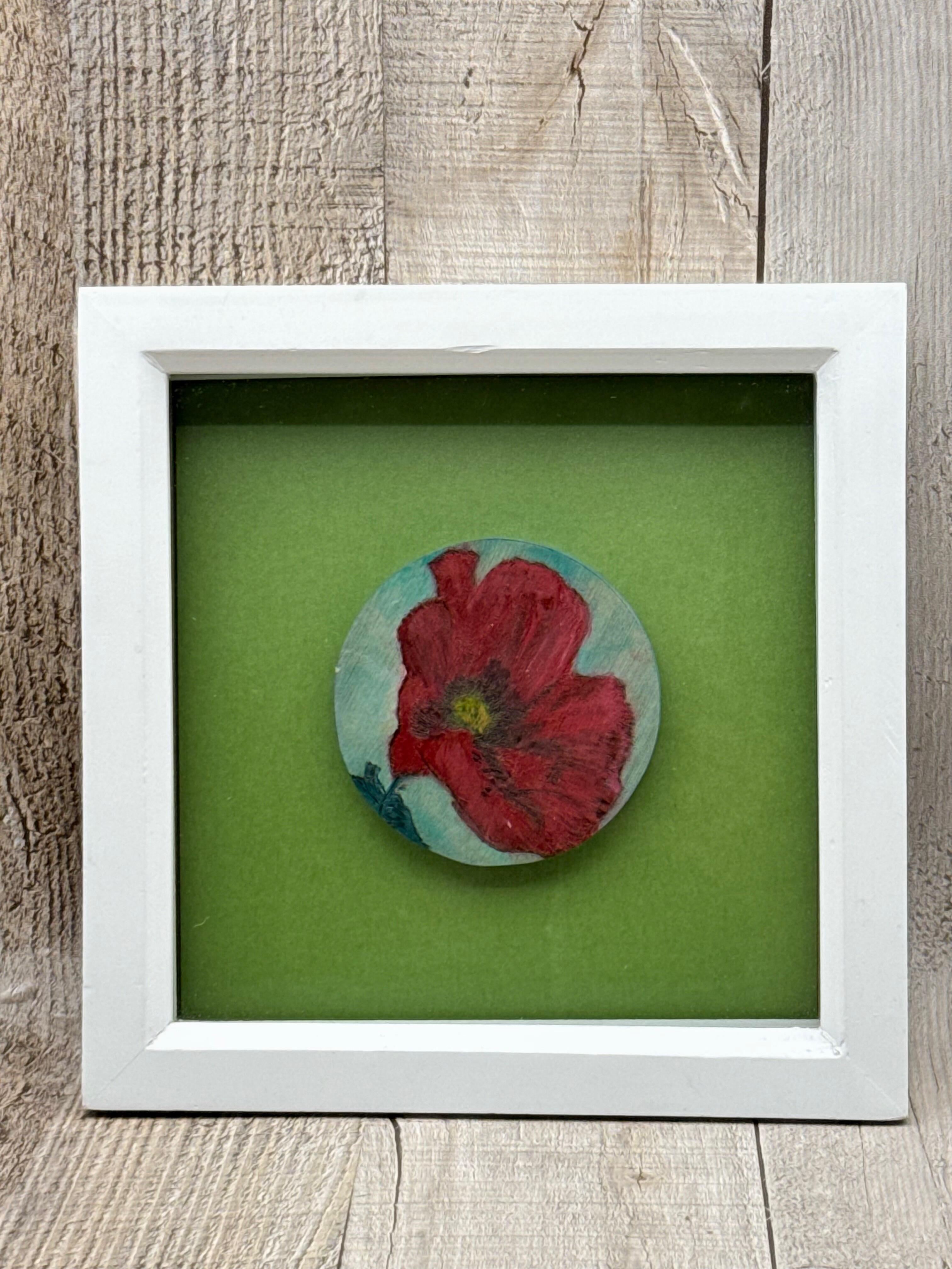 HAND PAINTED POPPY ENGRAVING – 8” SQUARE FRAME