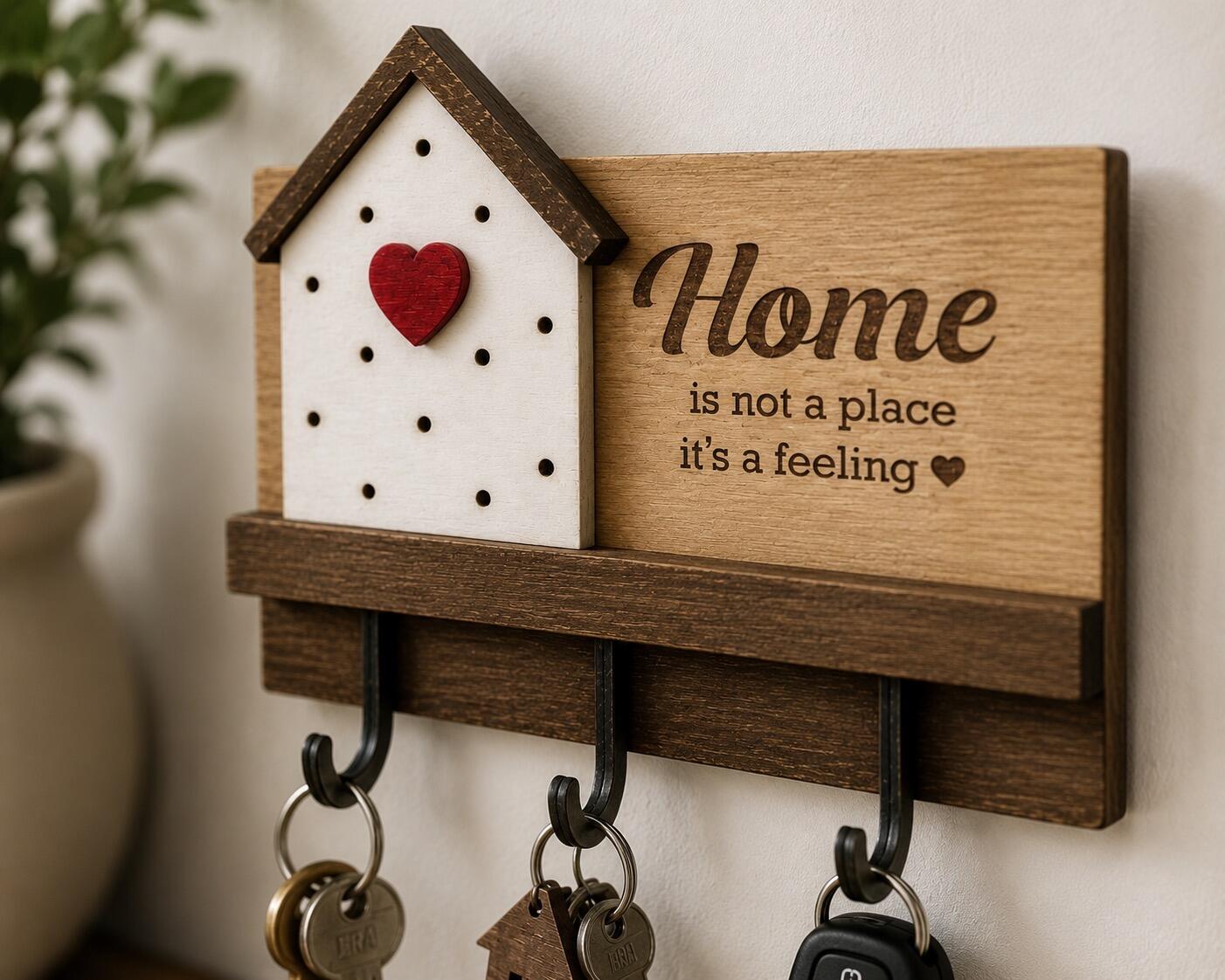 Wall mounted wooden key holder UK handmade