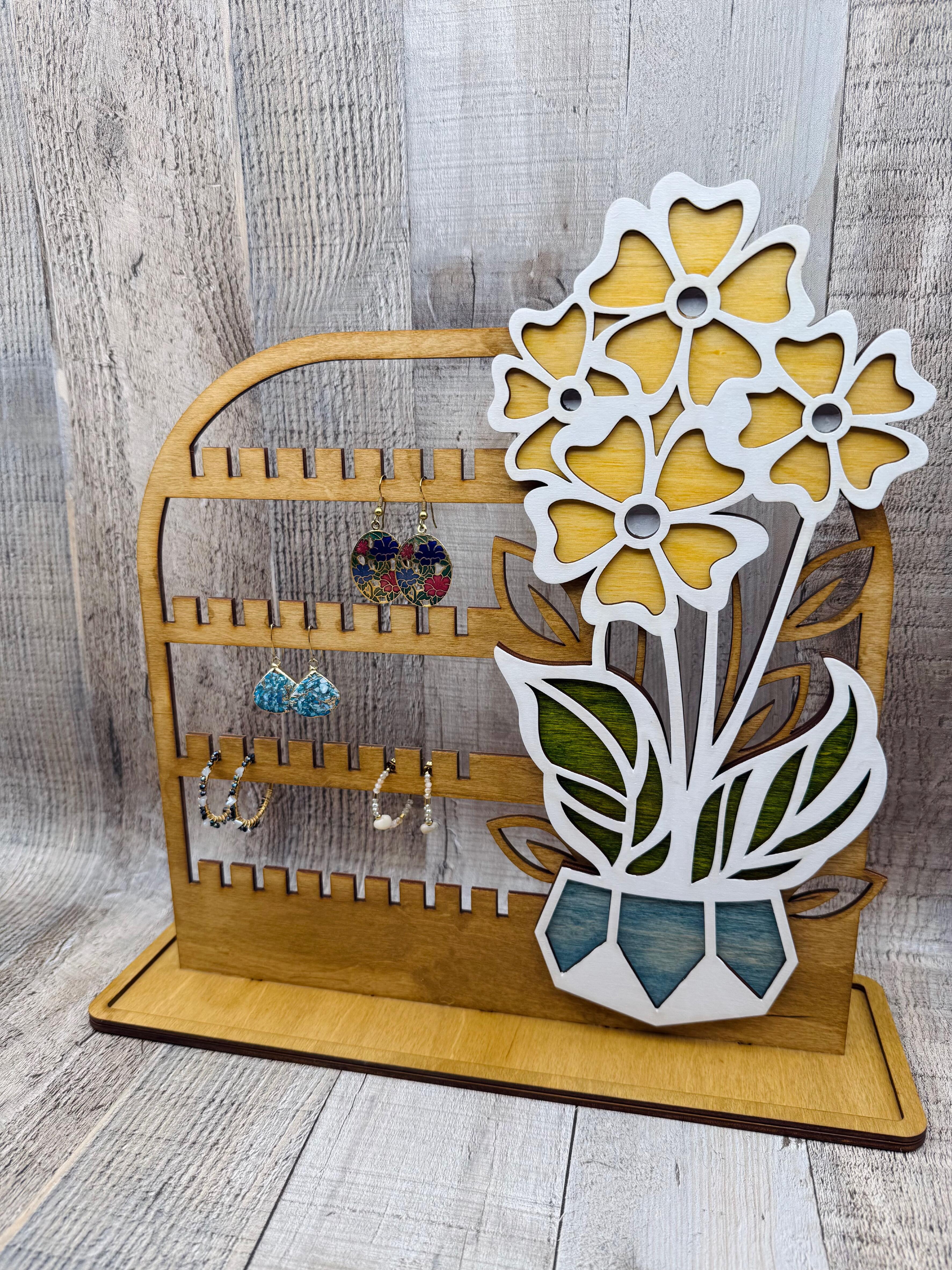 FLORAL LASER CUT WOODEN JEWELLERY STAND (HAND FINISHED)
