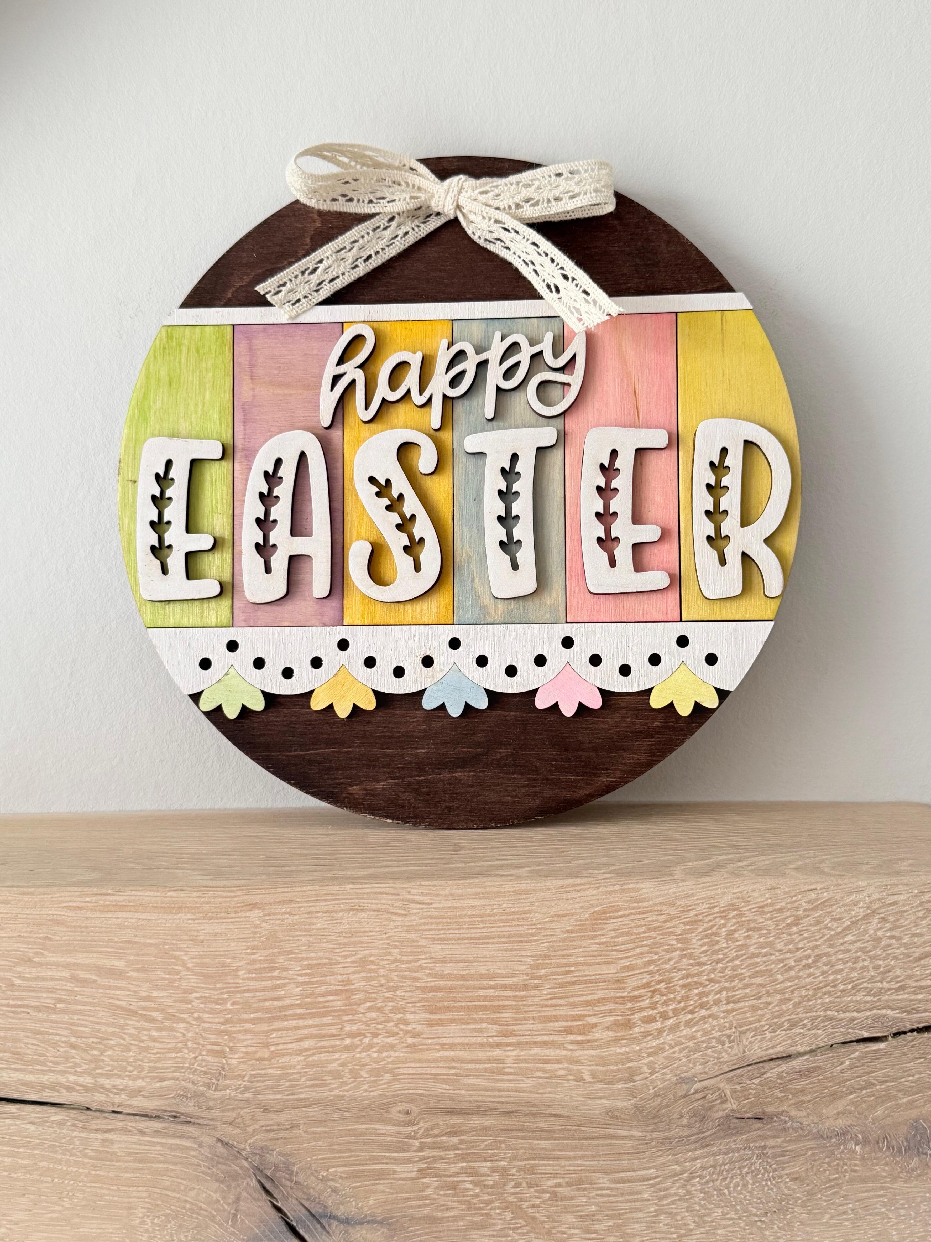 Rustic wooden Easter plaque with bow