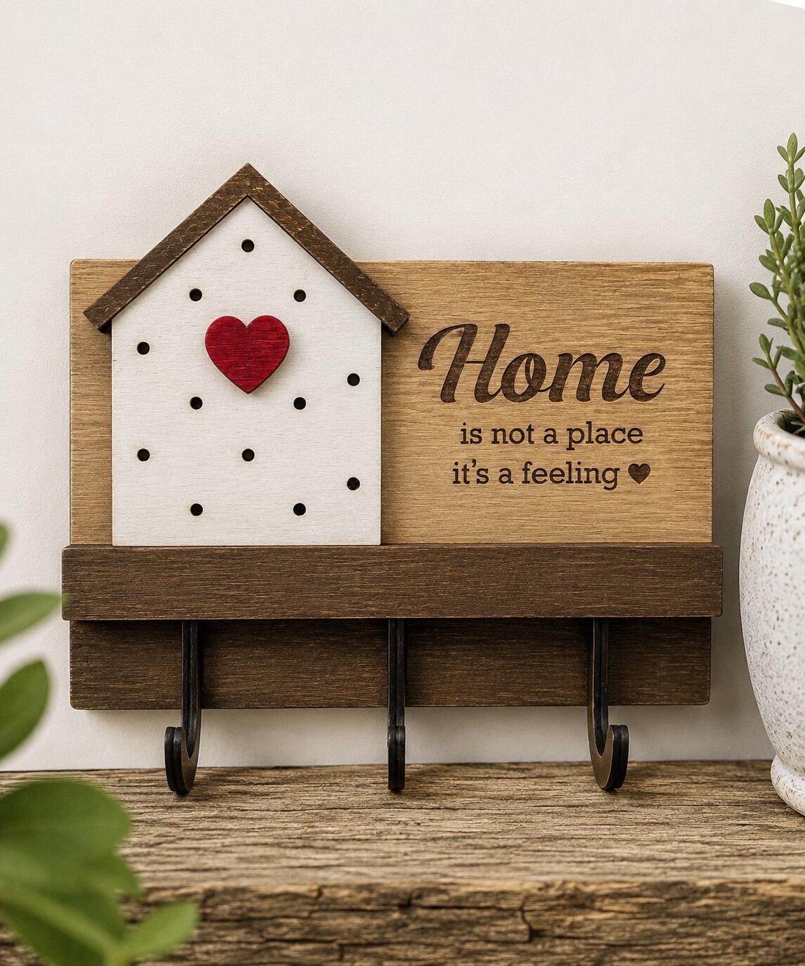 Wooden key holder and home quote engraving