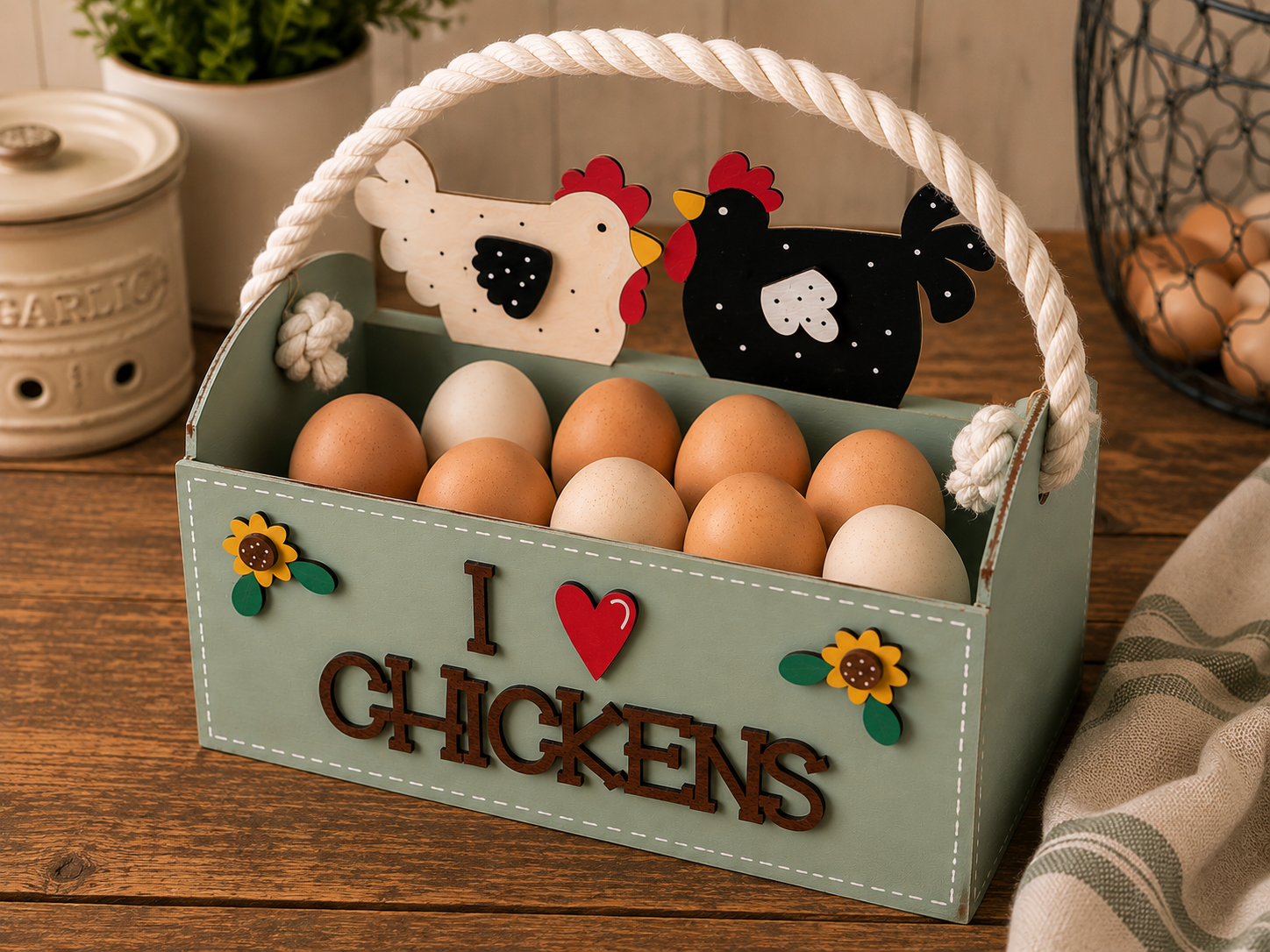 Handmade wooden egg carrier gift for chicken keeper