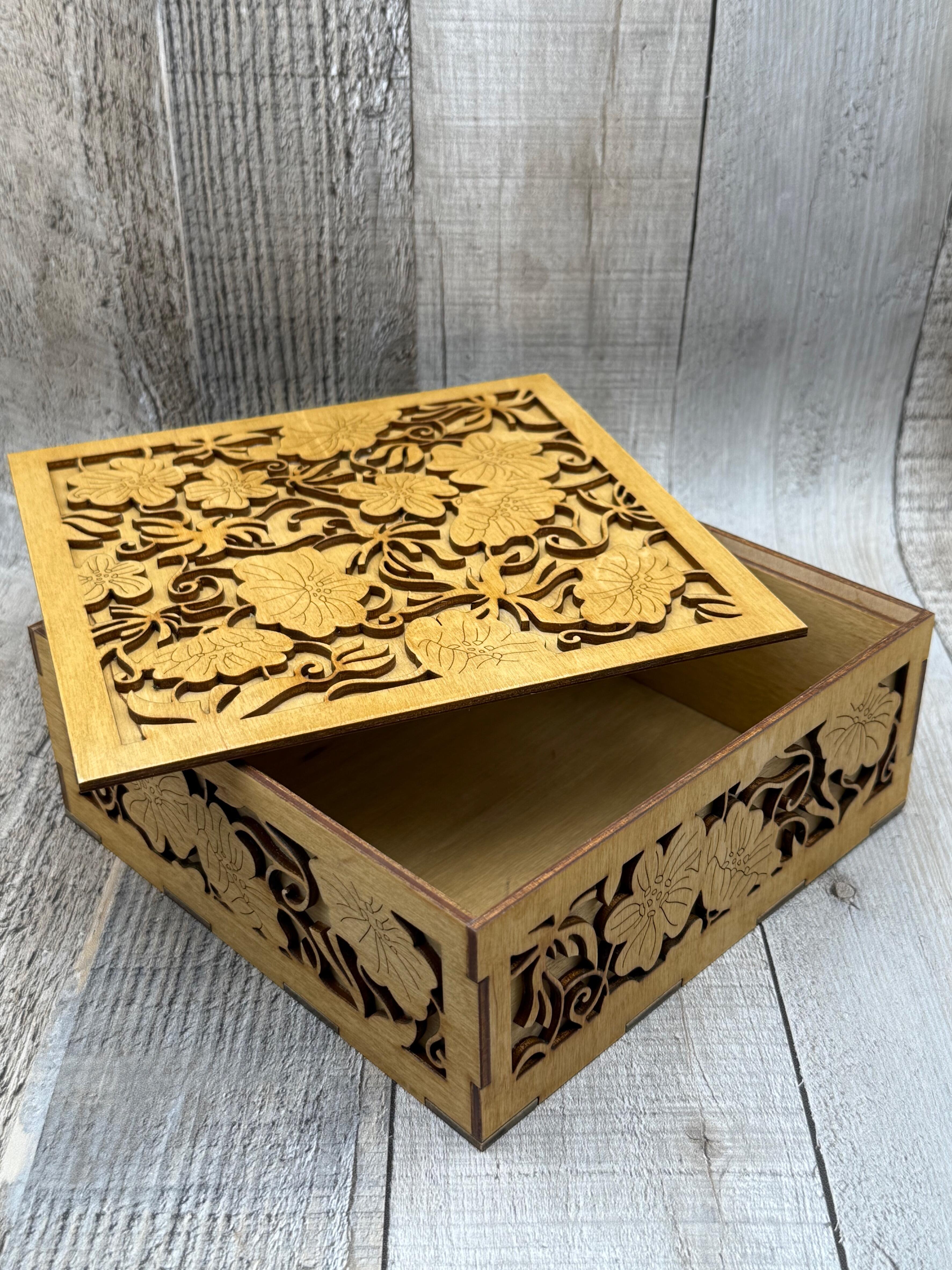 LAYERED FLORAL WOODEN KEEPSAKE BOX