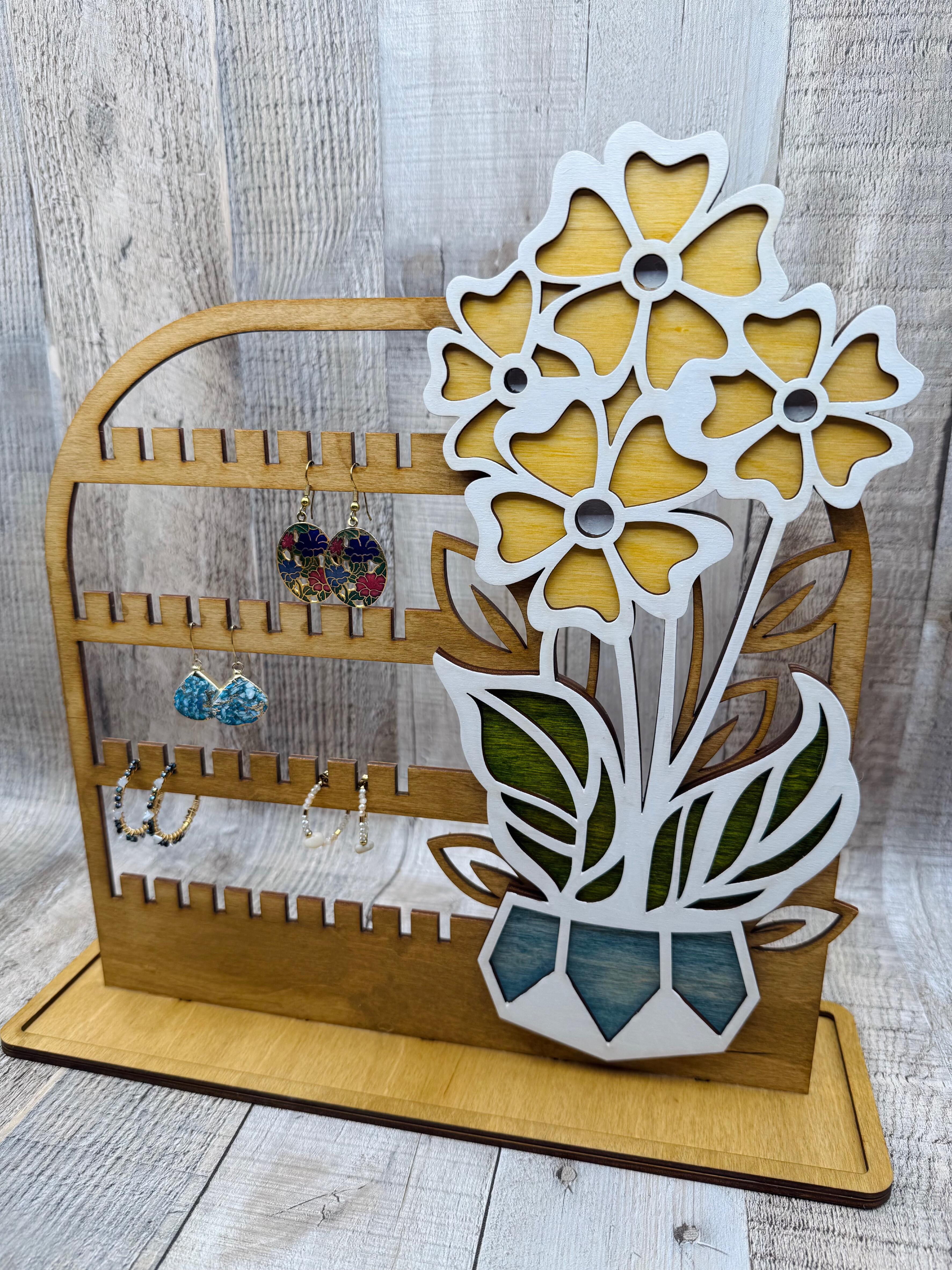 FLORAL LASER CUT WOODEN JEWELLERY STAND