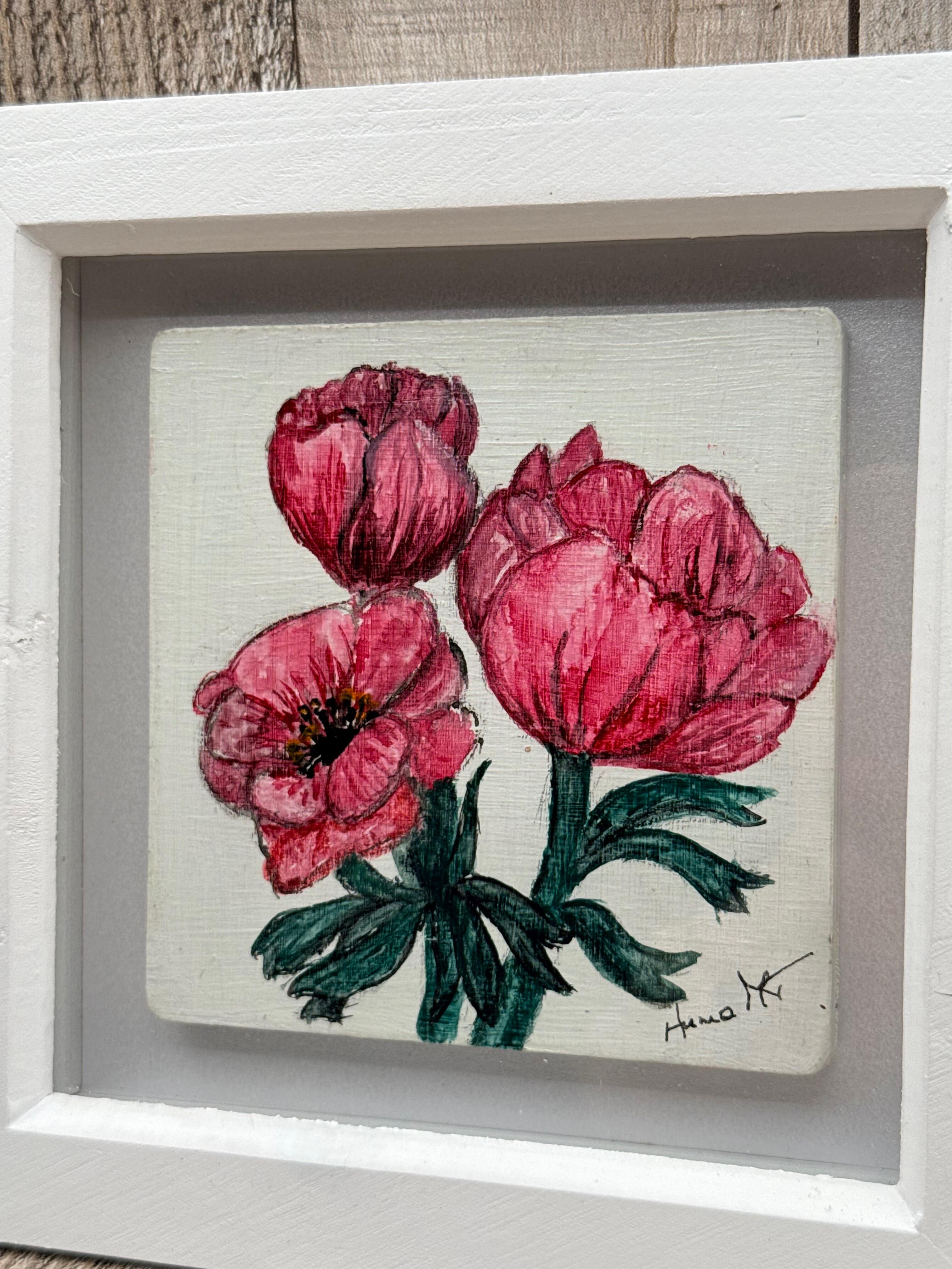 HAND PAINTED WOODEN PANEL - ANEMONE FLORAL ART