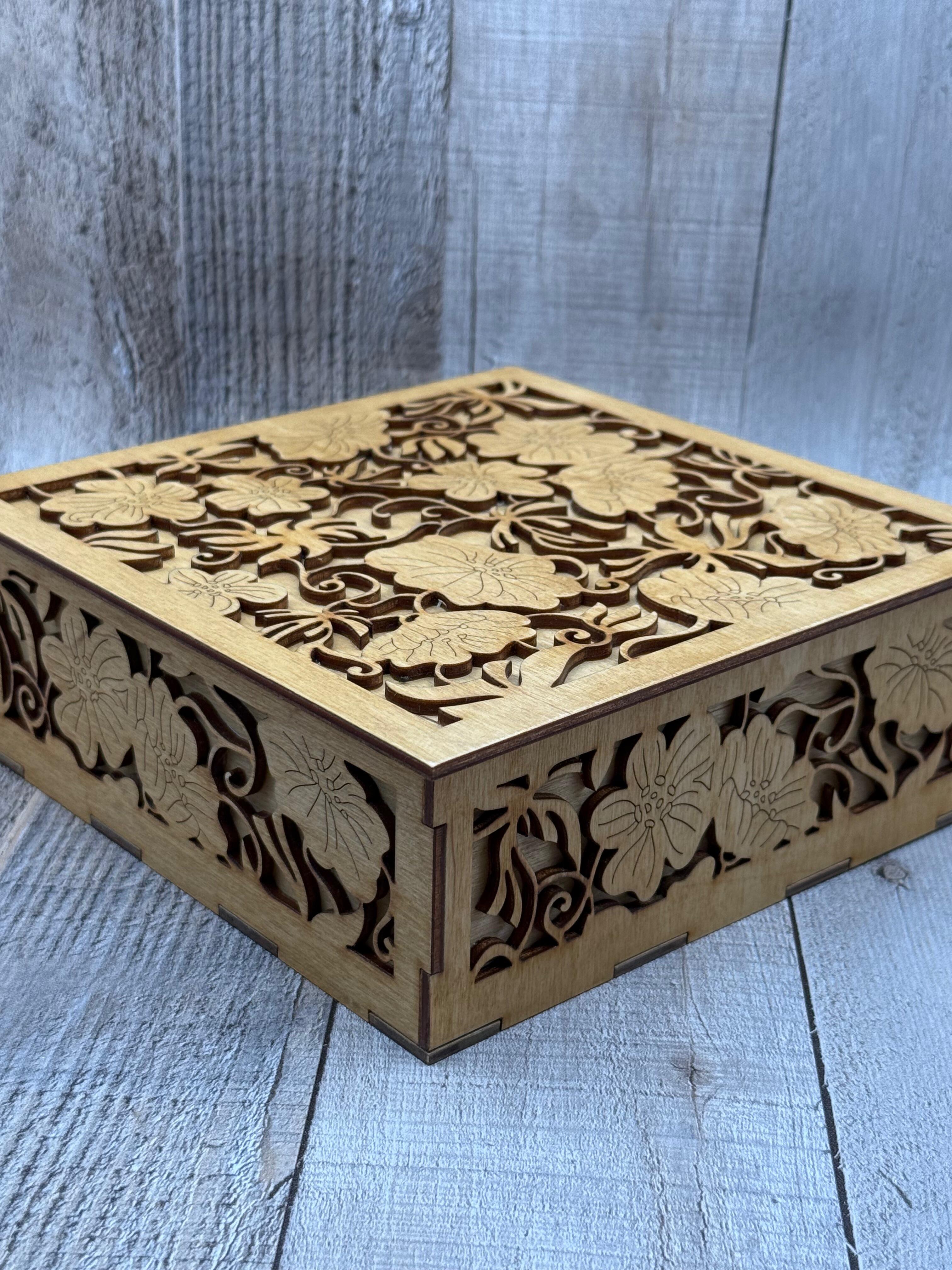 HAND FINISHED LAYERED FLORAL WOODEN KEEPSAKE BOX