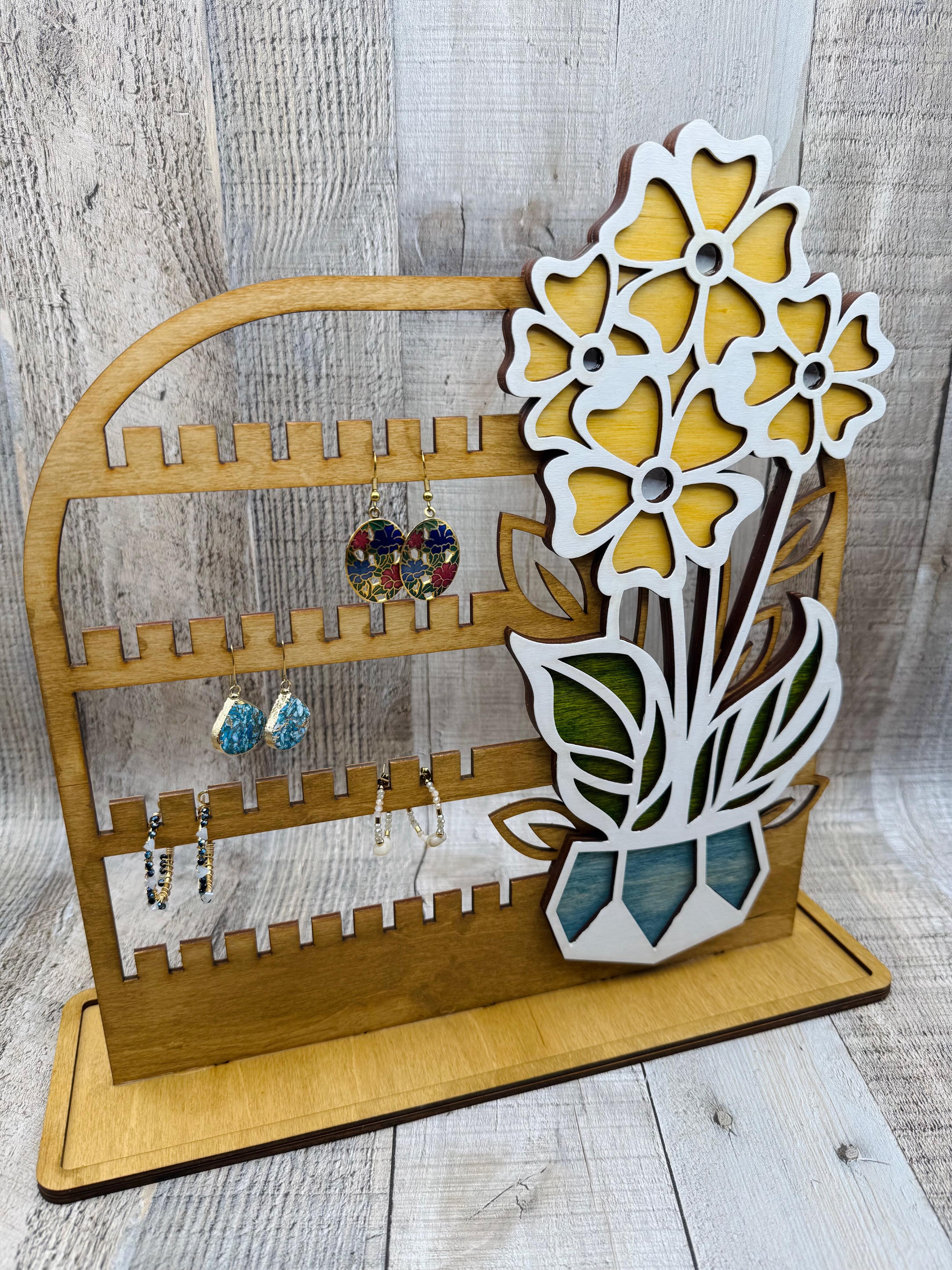 HAND FINISHED LASER CUT WOODEN EARRING DISPLAY