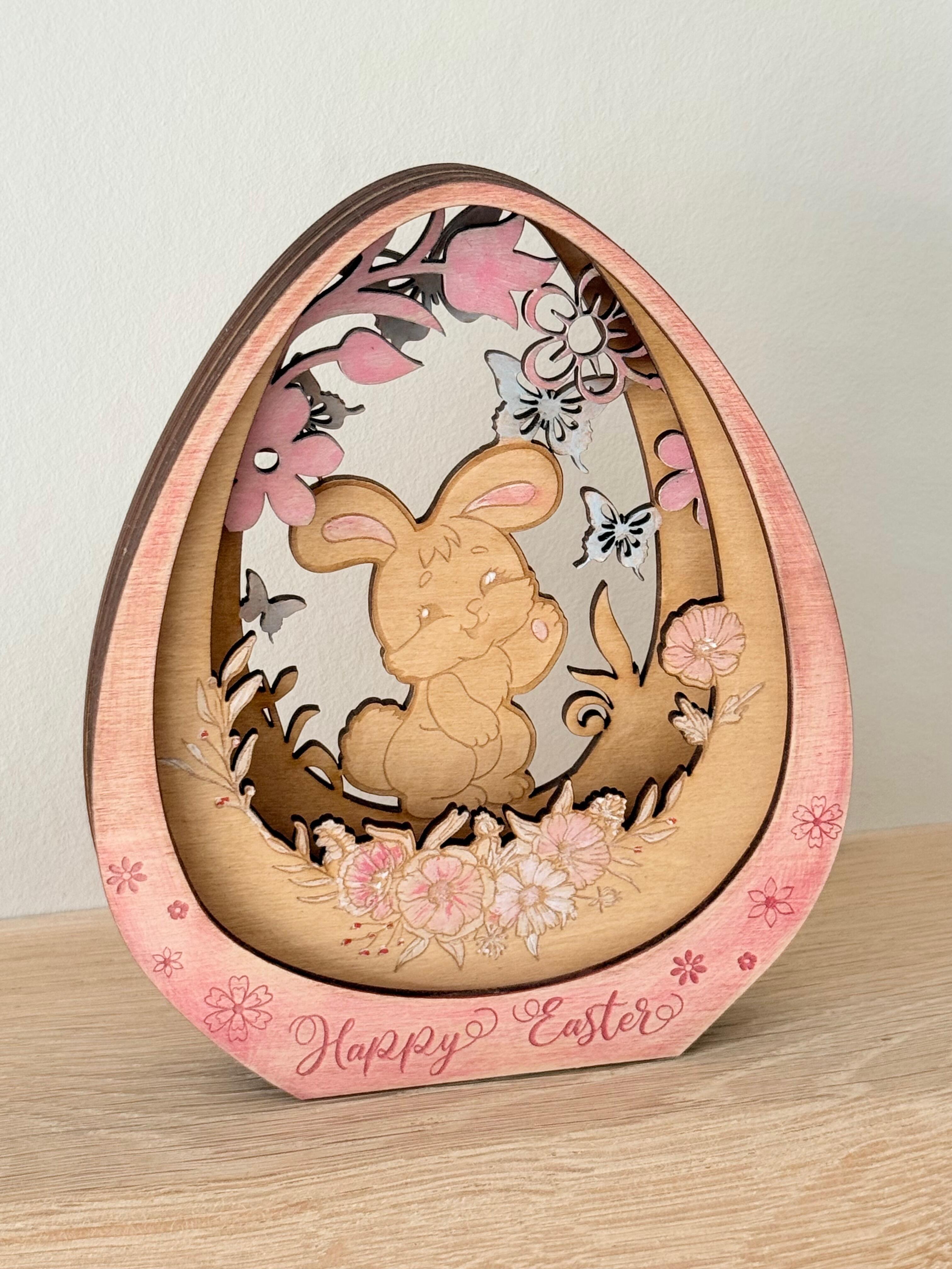 Layered wooden Easter egg bunny decoration