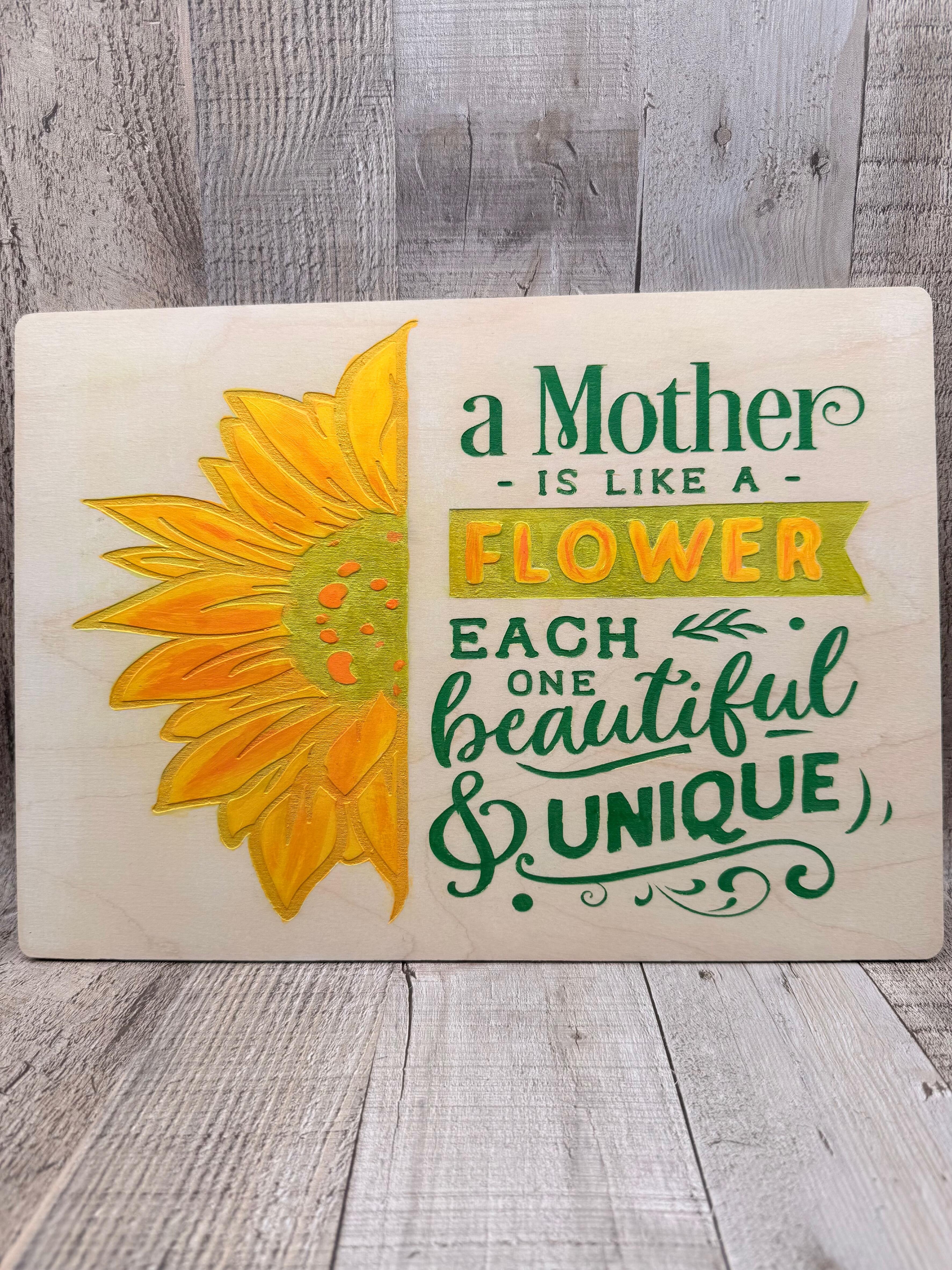 HANDPAINTED BIRCH WALL SIGN A MOTHER IS LIKE A FLOWER
