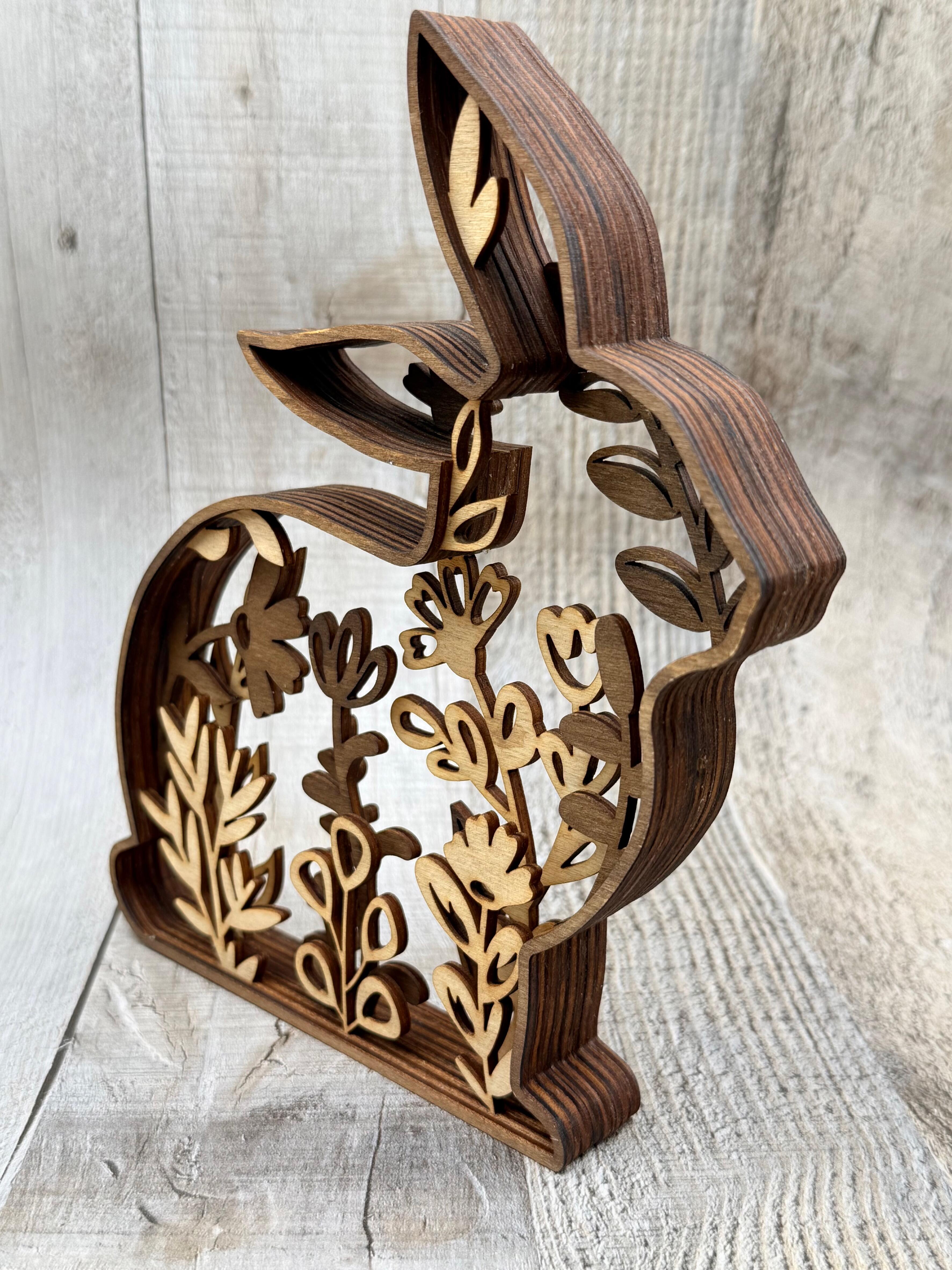 Handmade floral wooden bunny Easter display