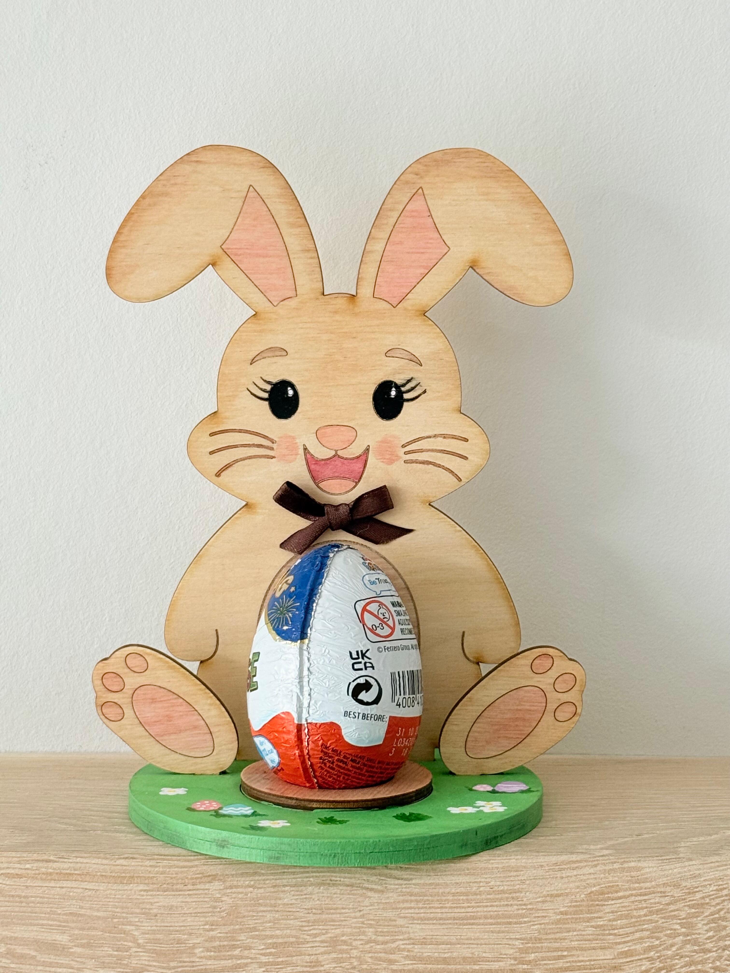 Hand painted wooden bunny Easter egg holder UK