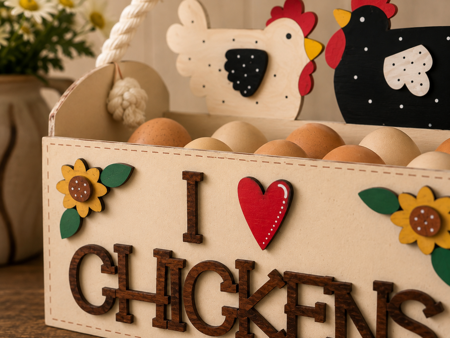 Handmade wooden egg carrier gift for chicken keeper
