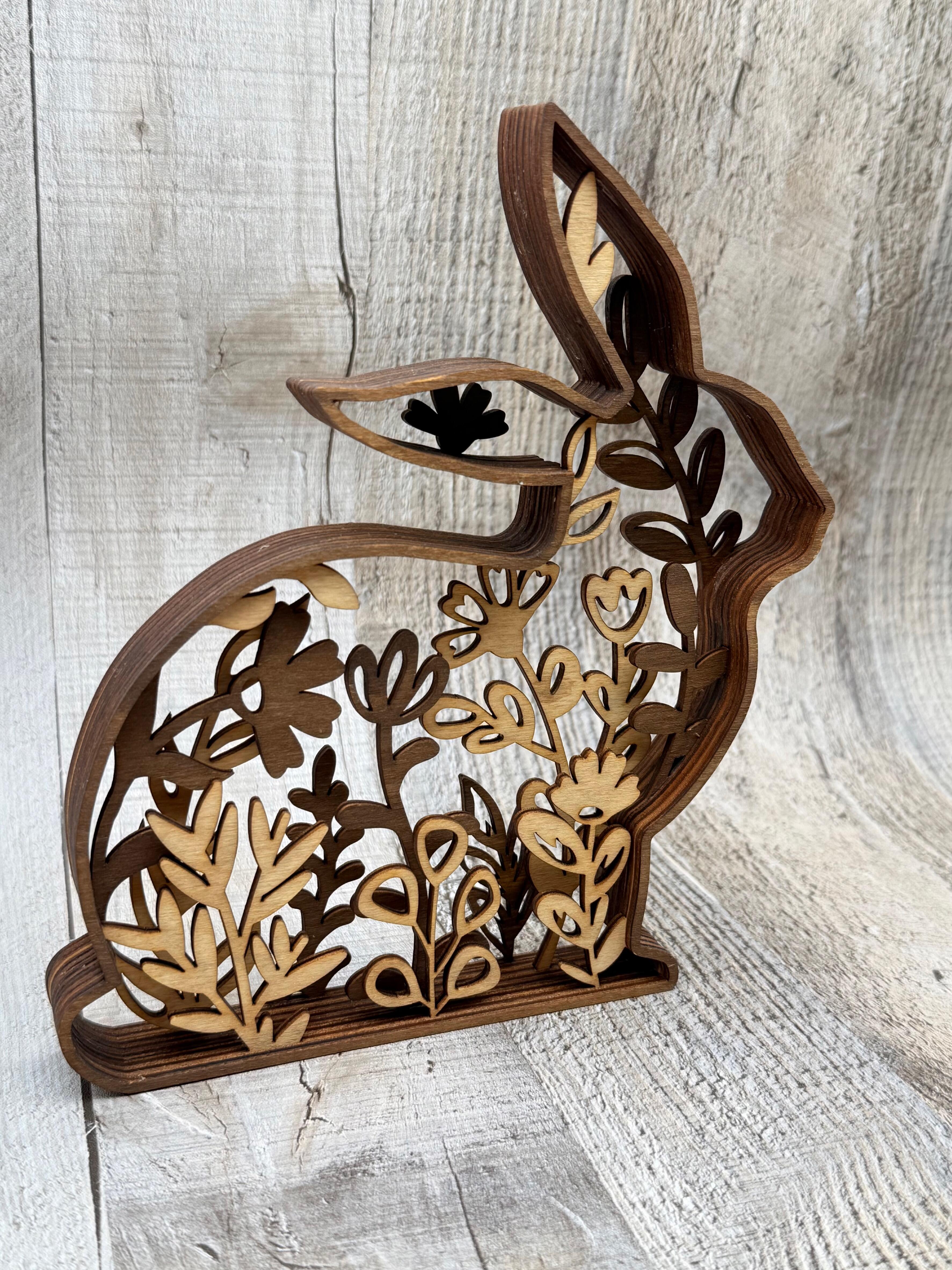 Handmade floral wooden bunny Easter display