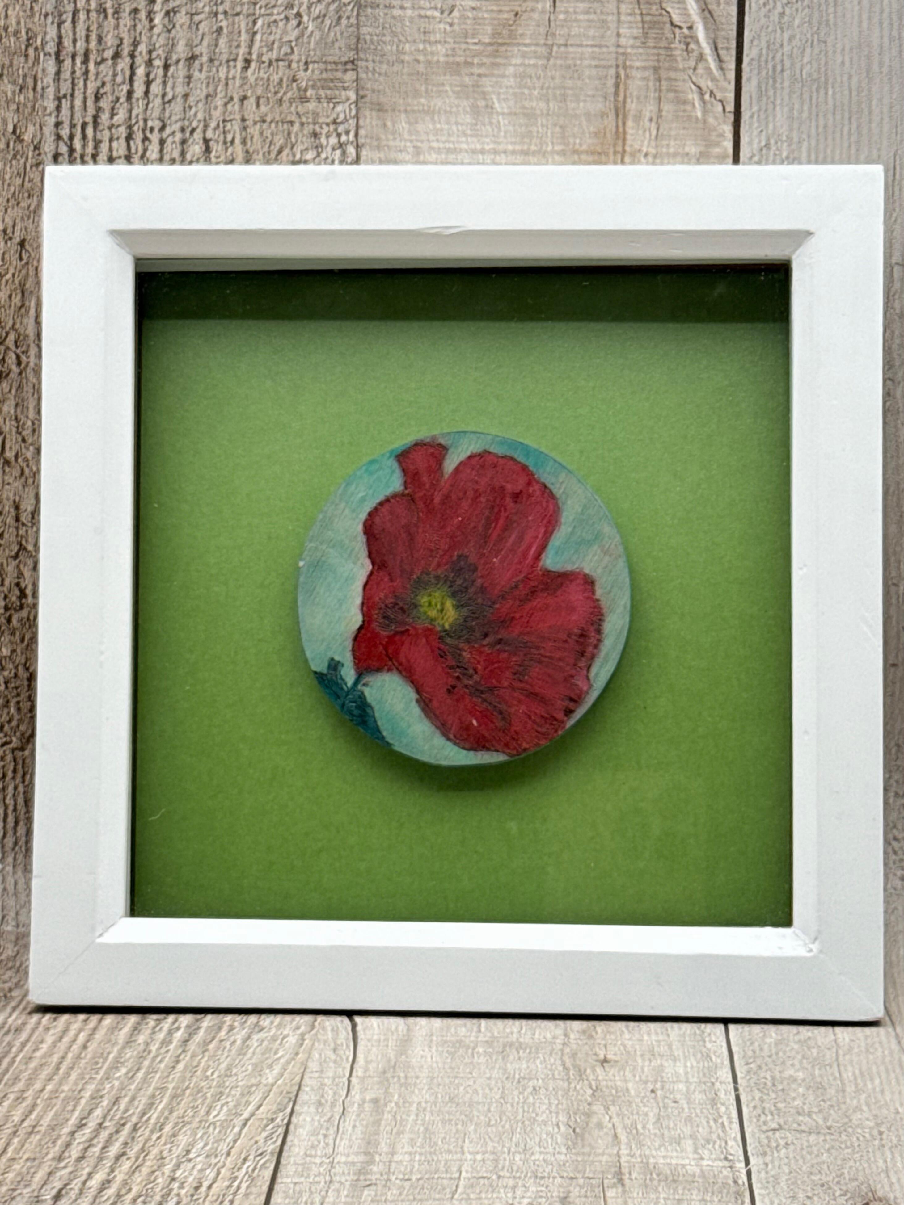 FRAMED COLOURED POPPY ENGRAVING – 8” SQUARE