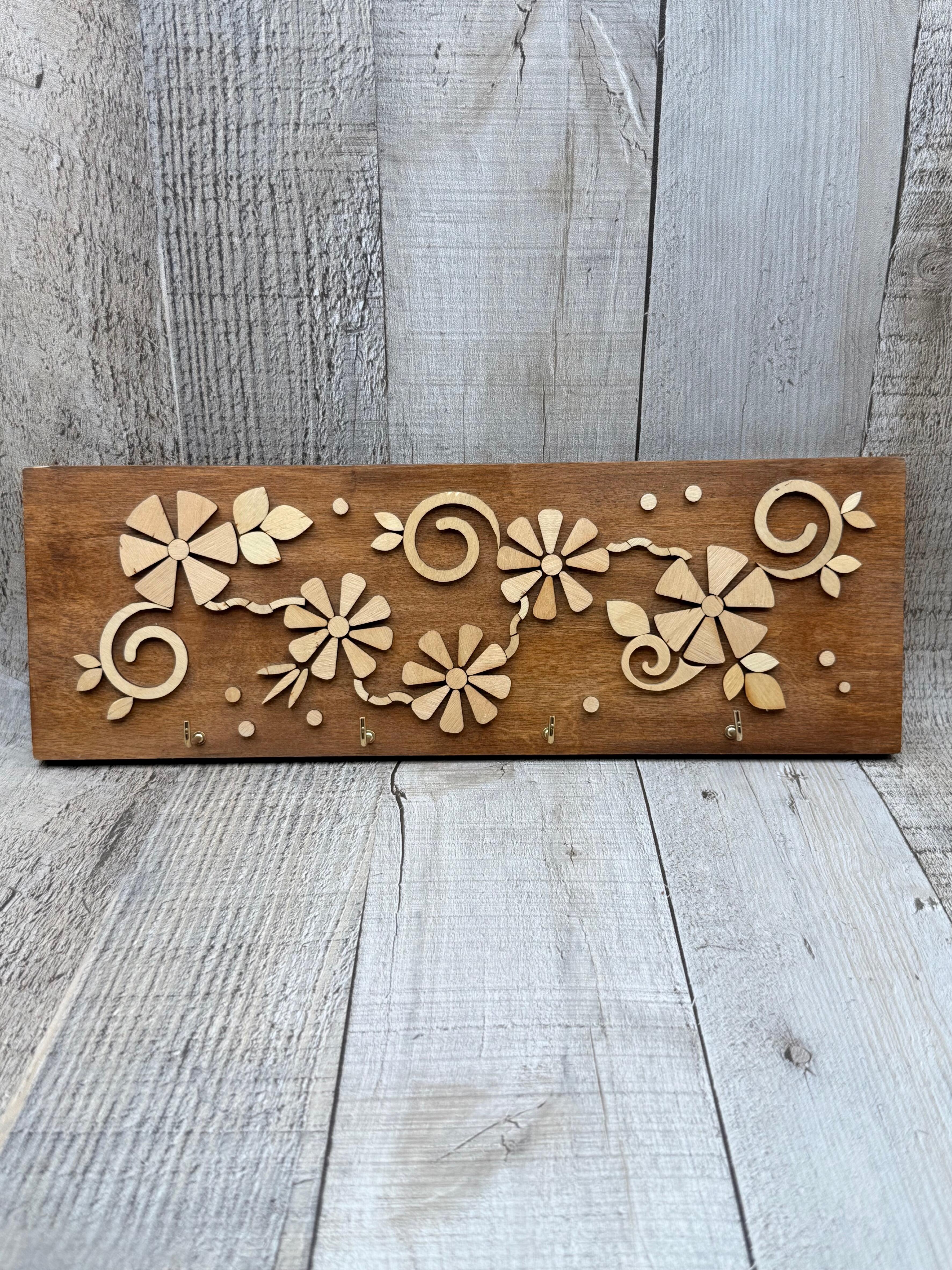 REPURPOSED BIRCH PANEL KEY HOLDER WITH BRASS HOOKS