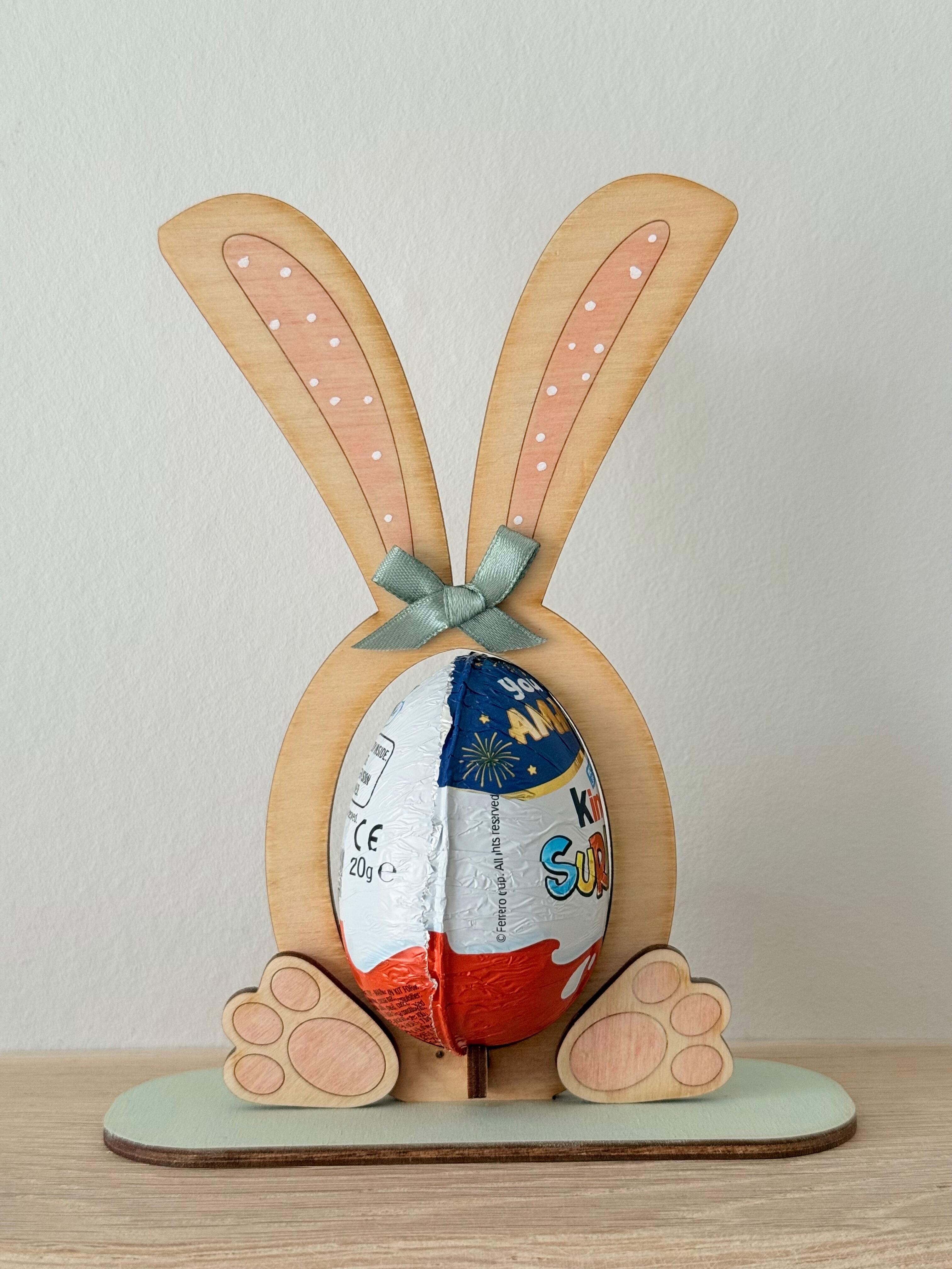Wooden bunny ears Easter egg holder with base
