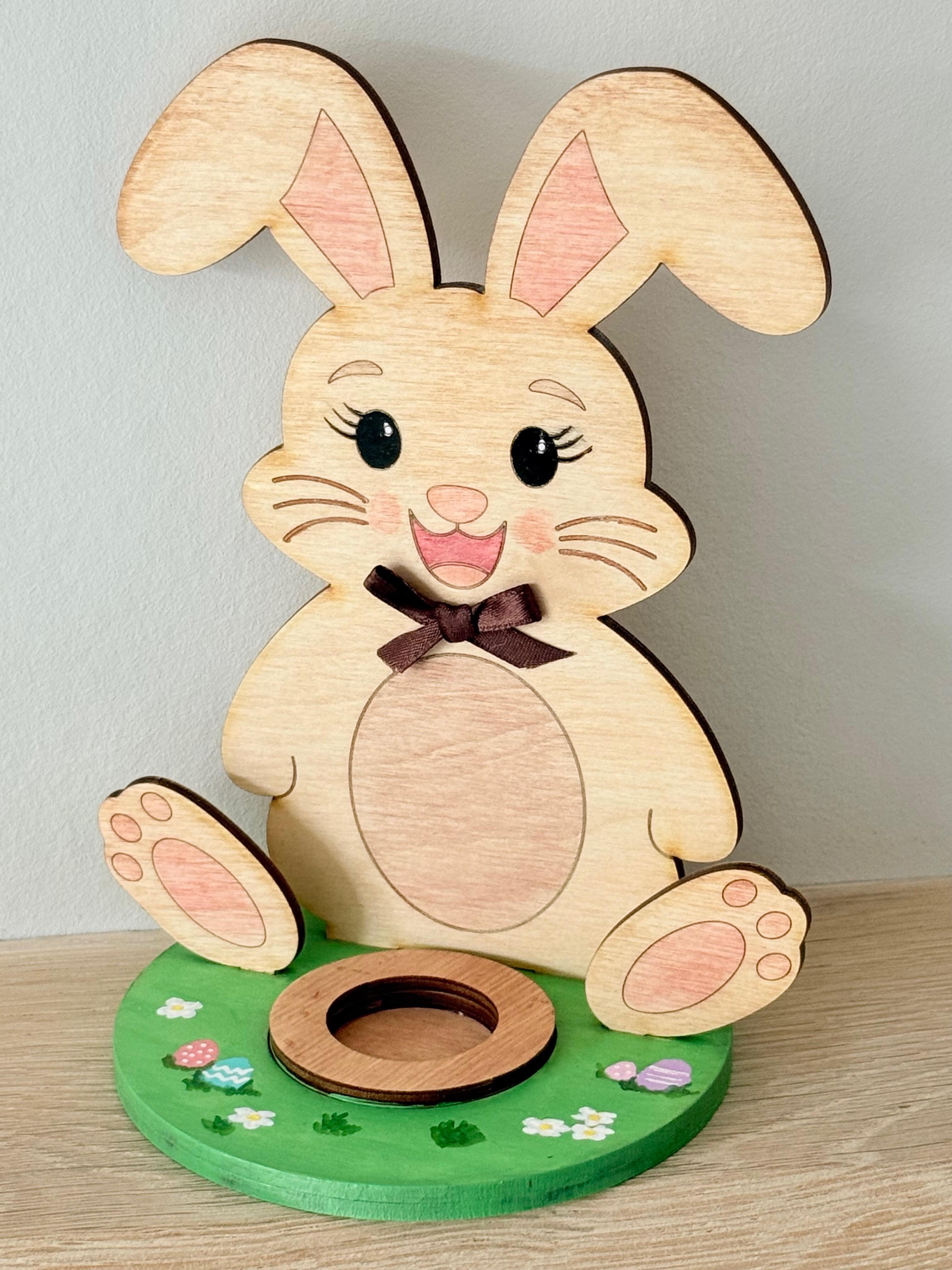 Hand painted wooden bunny Easter egg holder UK