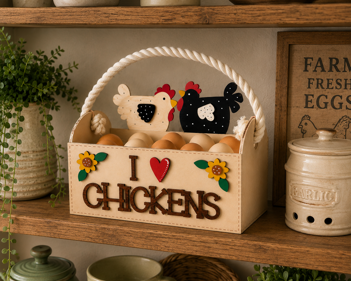 Handmade wooden egg carrier gift for chicken keeper