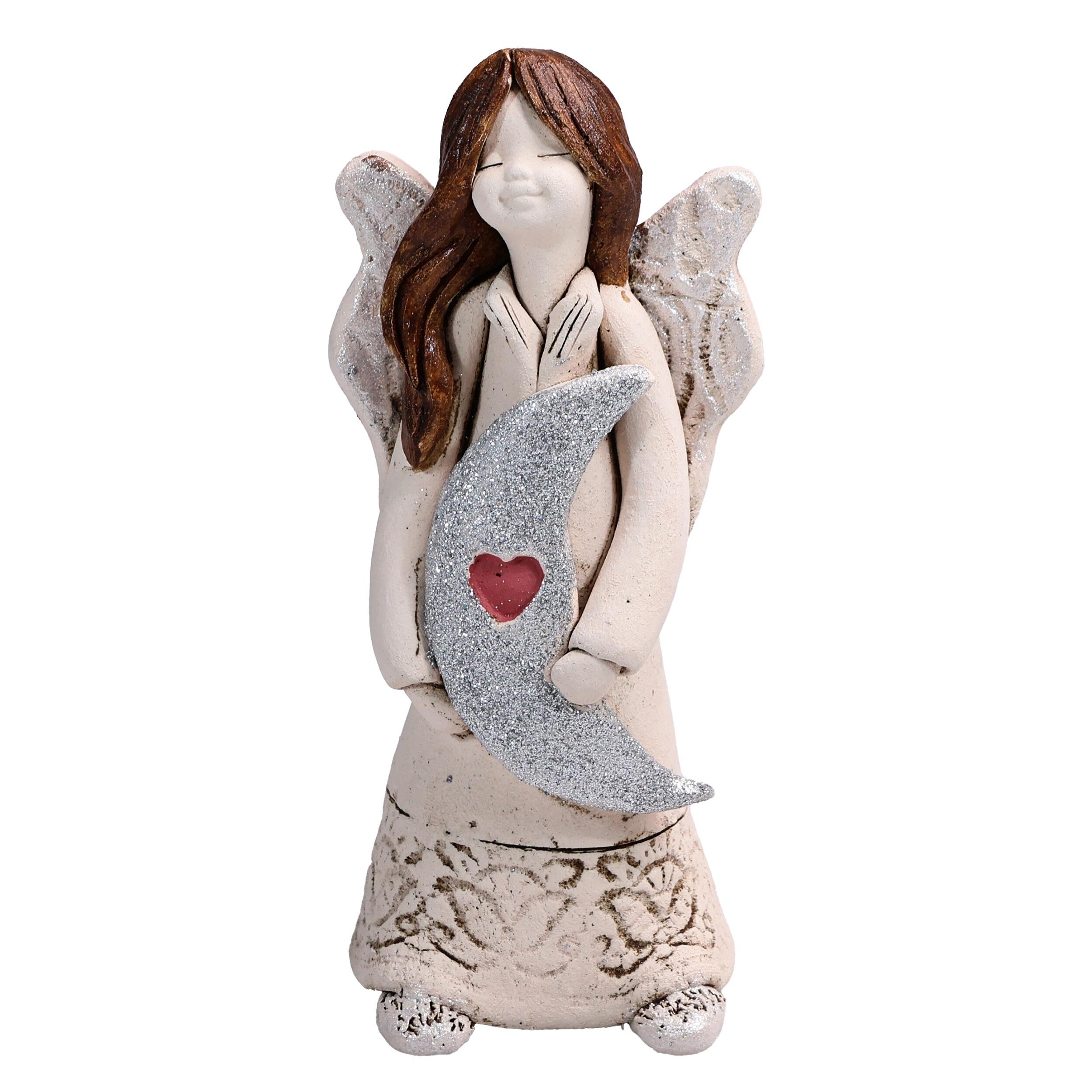Handmade Ceramic Angel Holding Moon | “I Love You to the Moon and Back” Figurine
