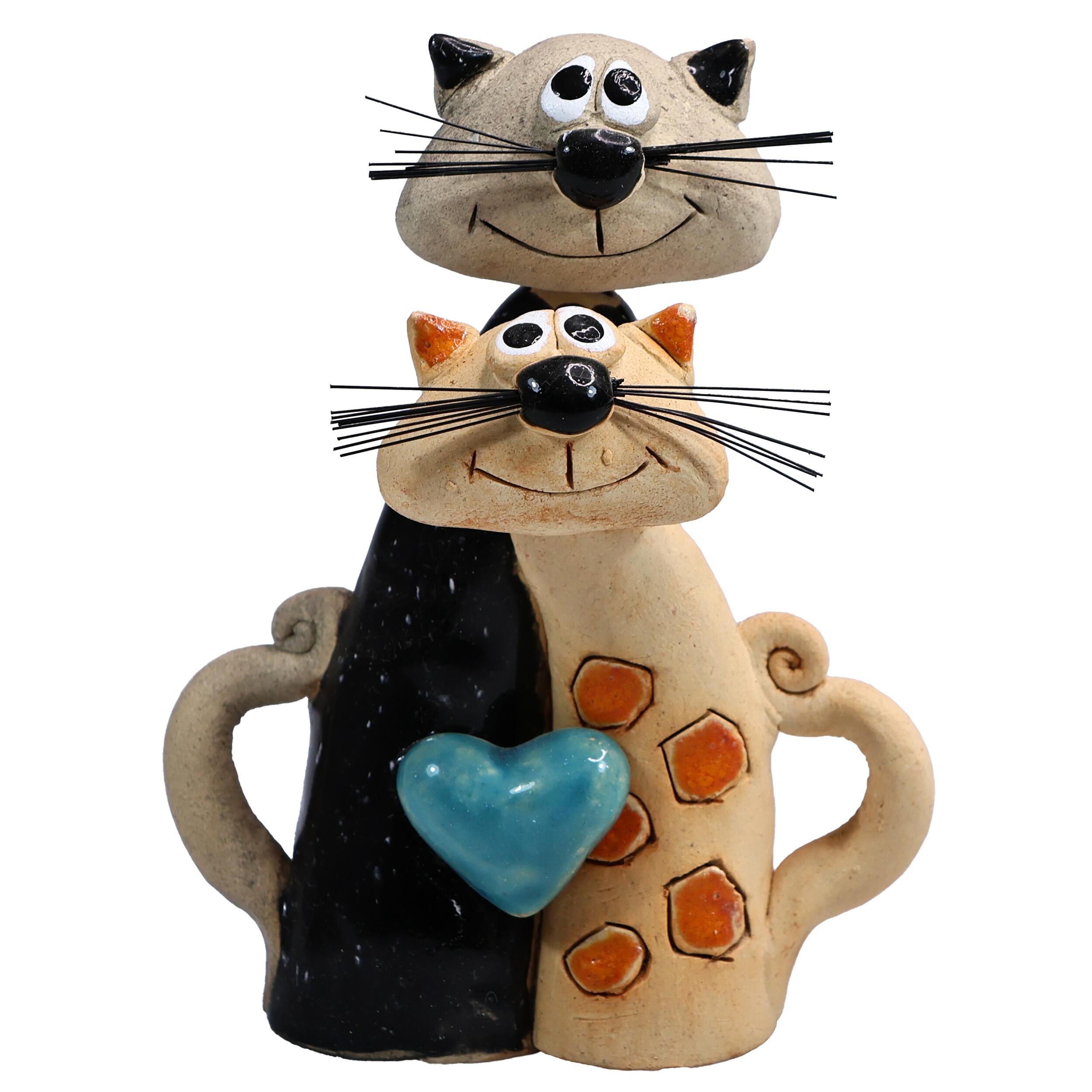 Magical Cat Pair with Blue Heart Friendship Figurine