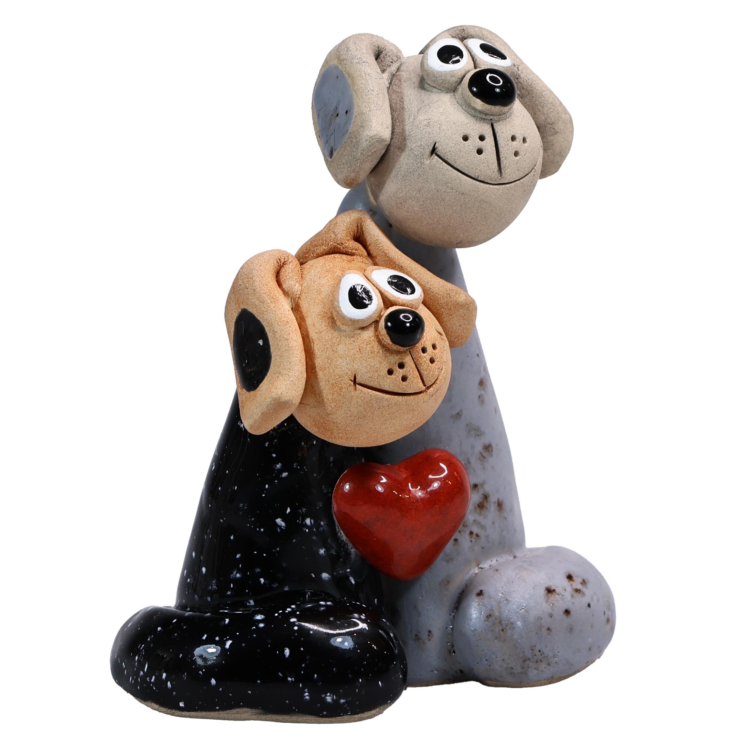 Magical Black & Grey Dog Pair with Red Heart | Handmade Gift