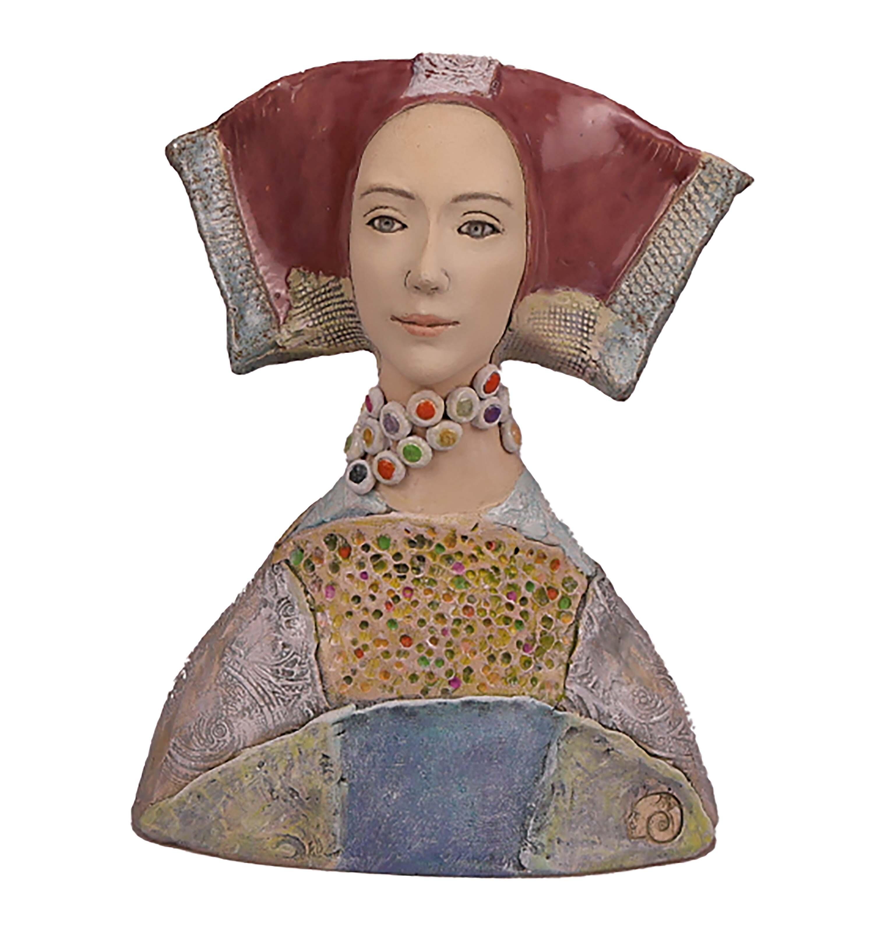 Fantasy Dame Statue Woman Bust in Blue & Pink Room Décor Sculpture one off