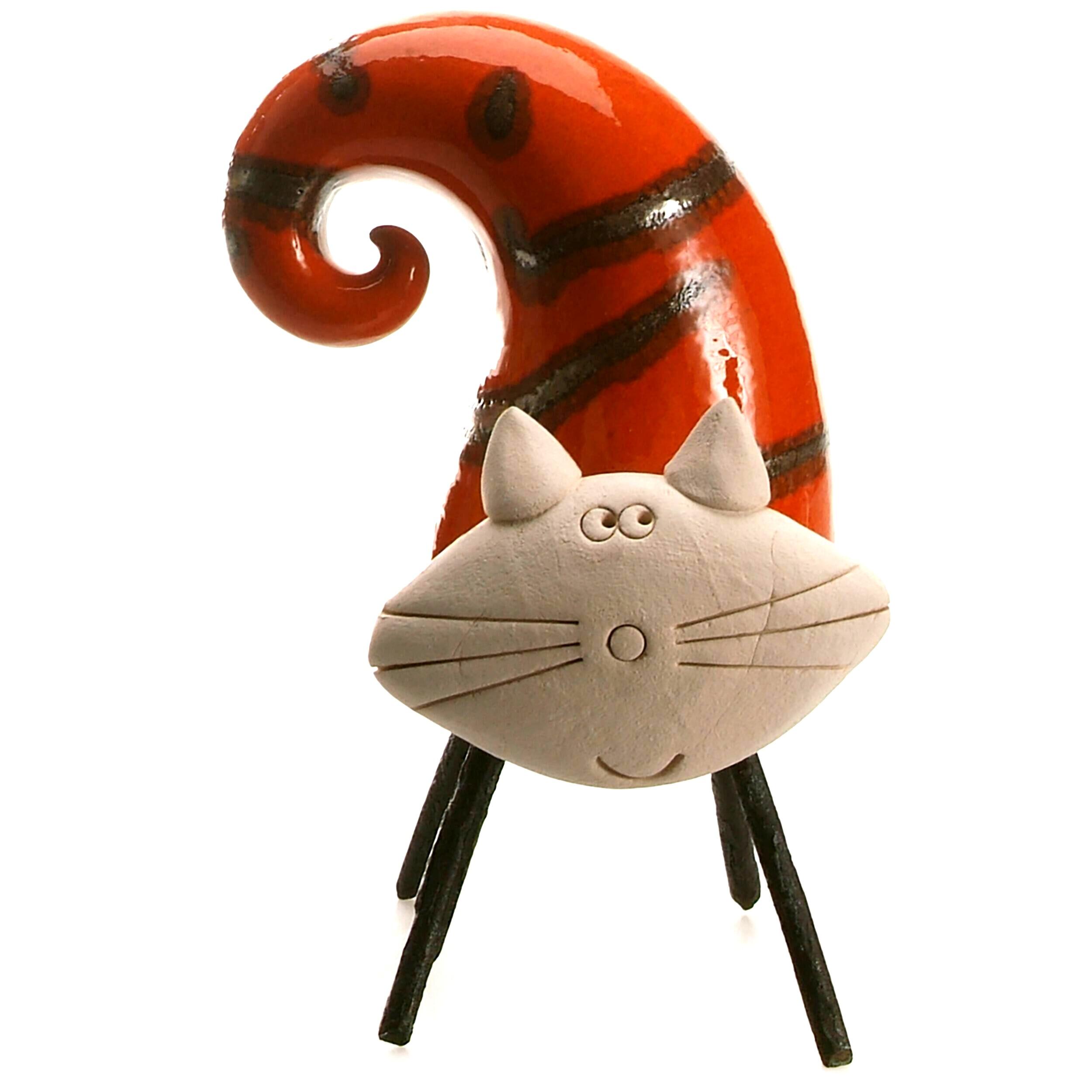 Spiral Tail Cat Ornament with Wire Legs