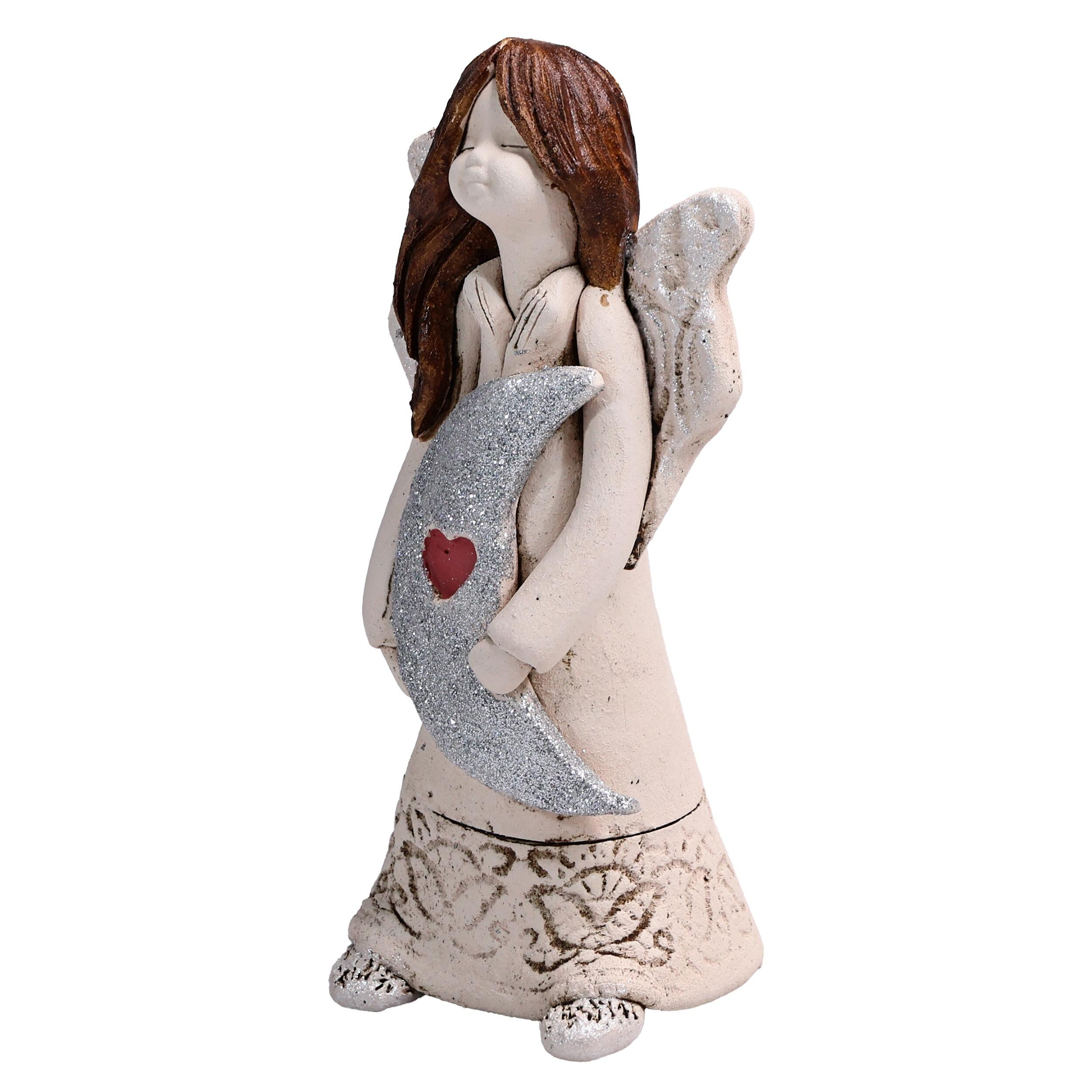 Handmade Ceramic Angel Holding Moon | “I Love You to the Moon and Back” Figurine