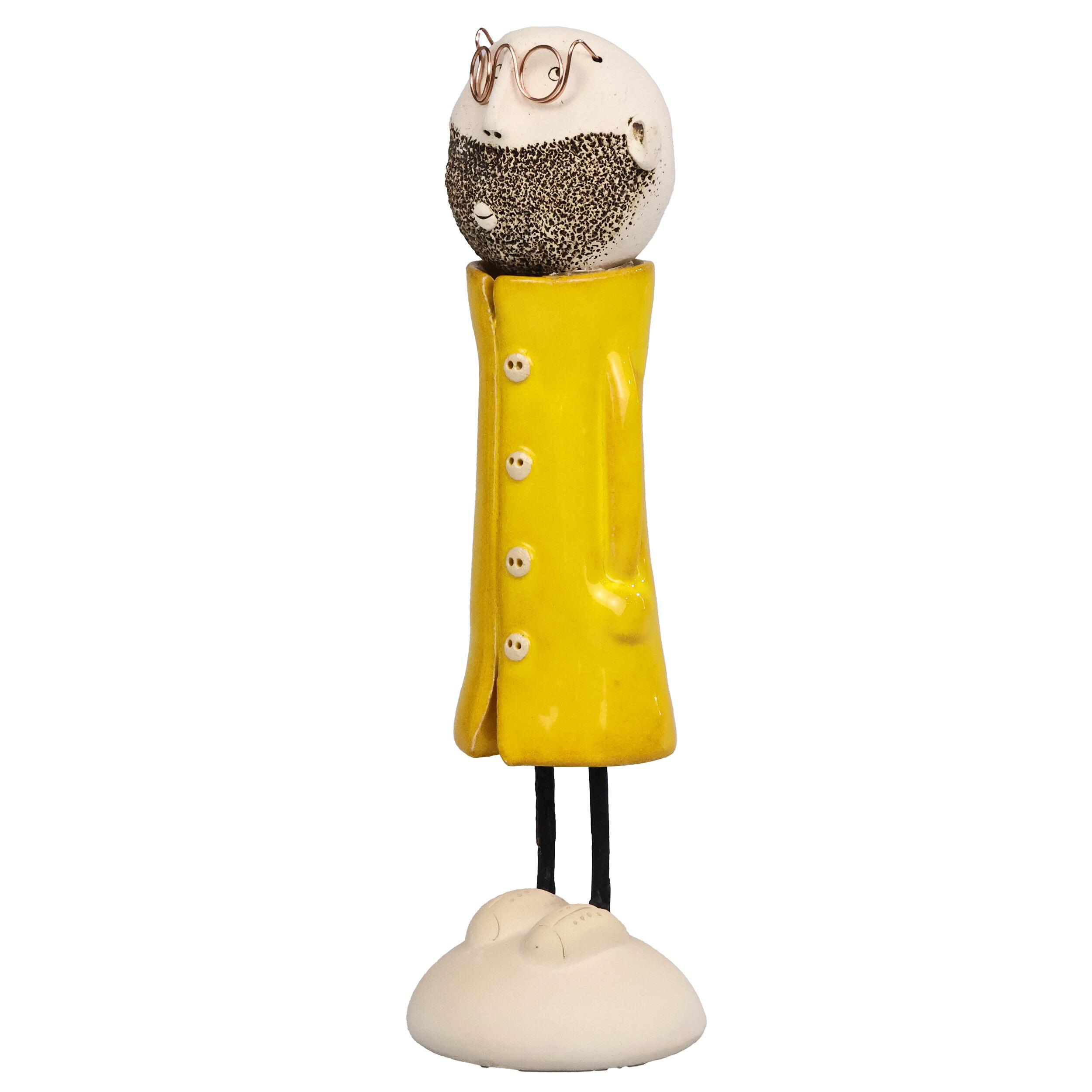 andmade Ceramic Couple Sculpture – Bearded Man & Spiky Haired Woman, Colourful Artisan Pottery Figure, Modern Home Decor