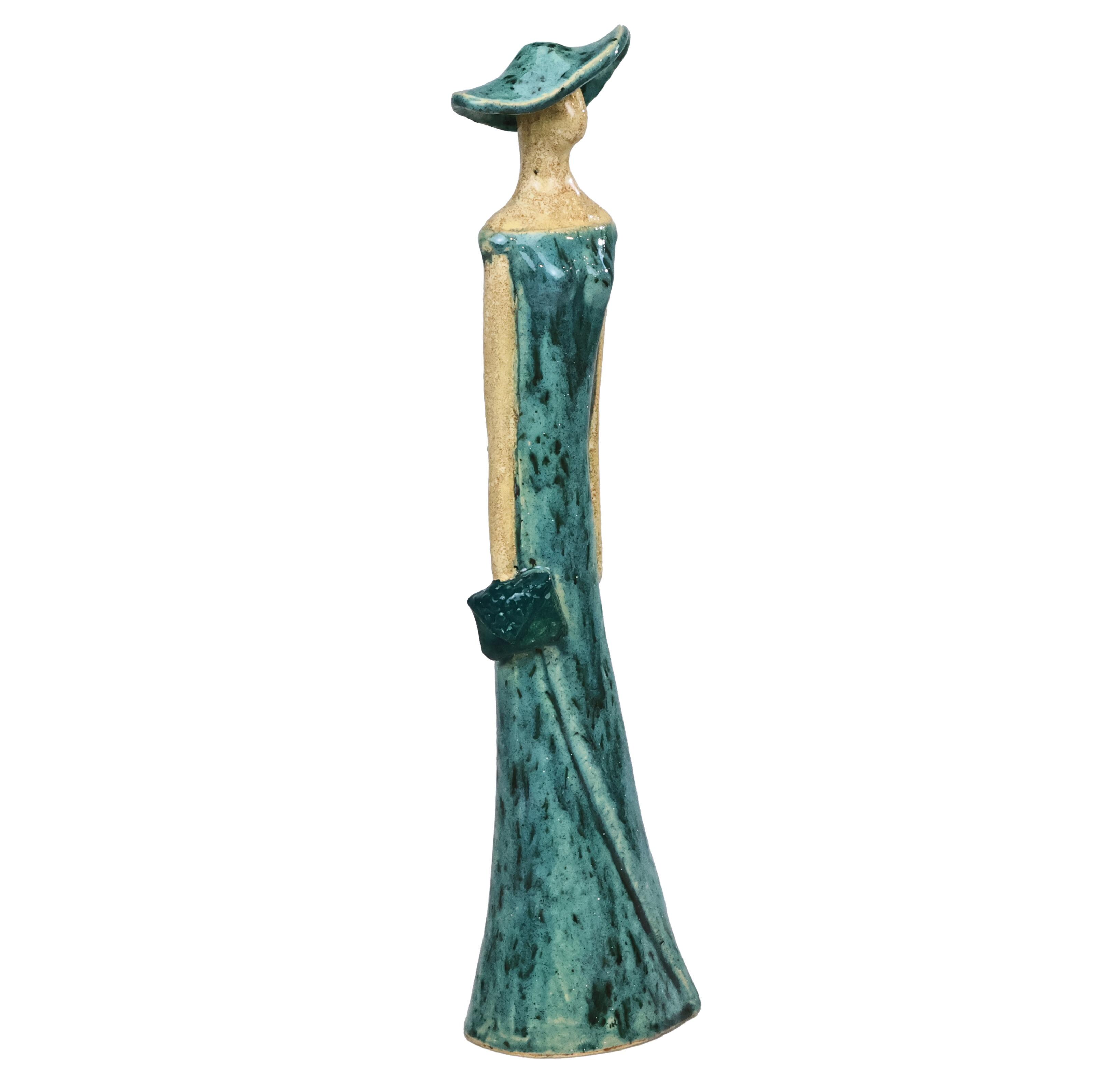 Handmade Ceramic Lady Figurine – Minimalist Woman Sculpture with Purse, Artisan Pottery Figure, Modern Home Decor