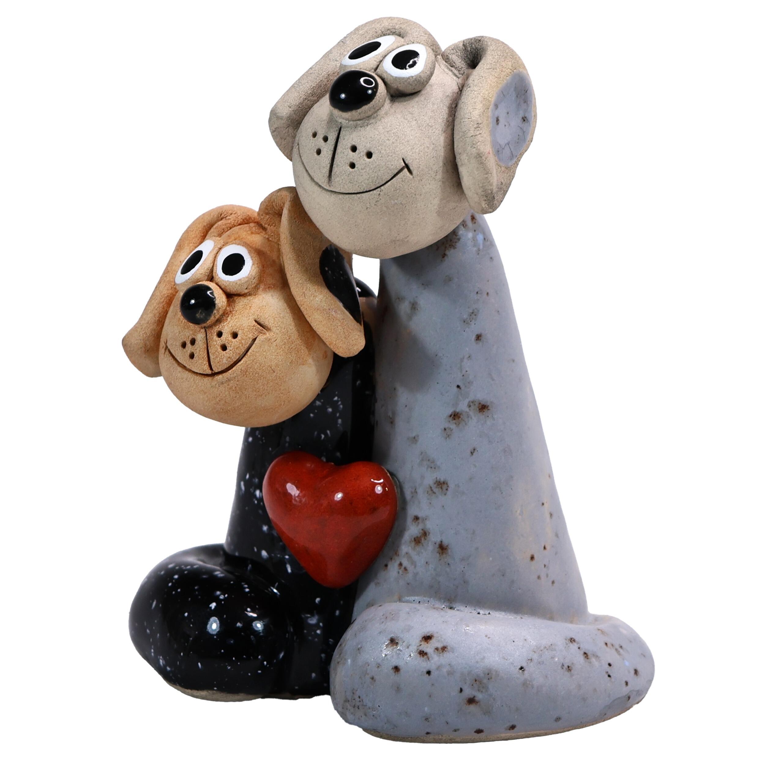Magical Black & Grey Dog Pair with Red Heart | Handmade Gift