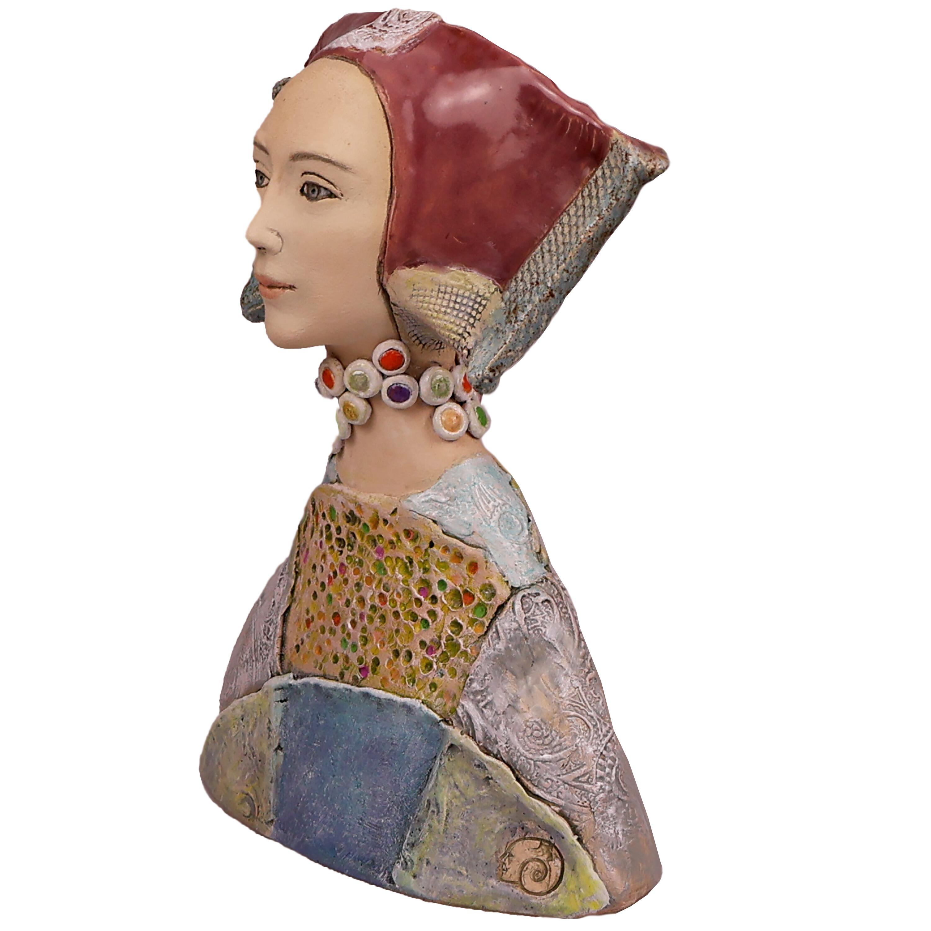 Fantasy Dame Statue Woman Bust in Blue & Pink Room Décor Sculpture one off