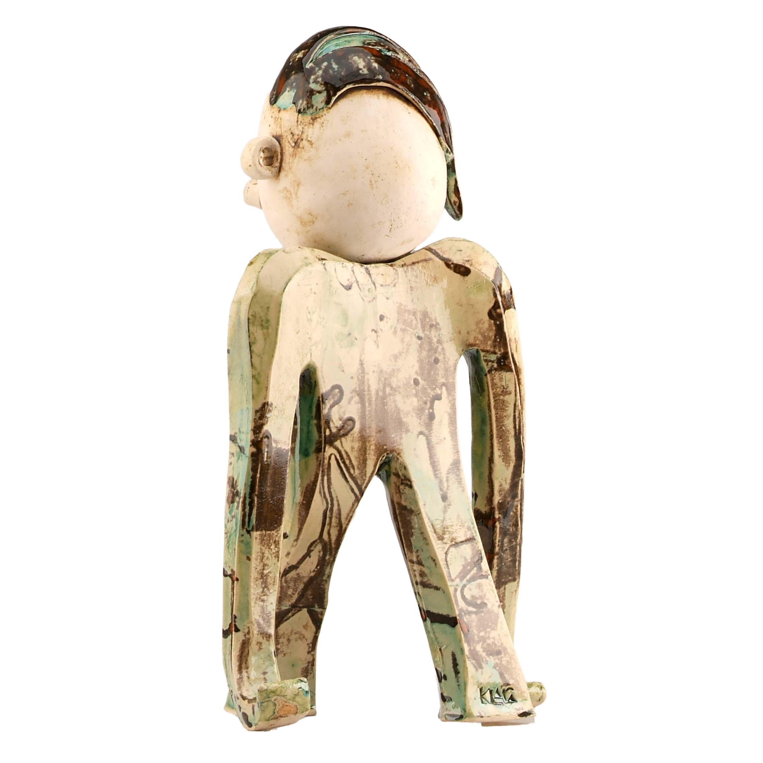 Large Handmade Contemporary Ceramic Statue Quirky Mustache Man