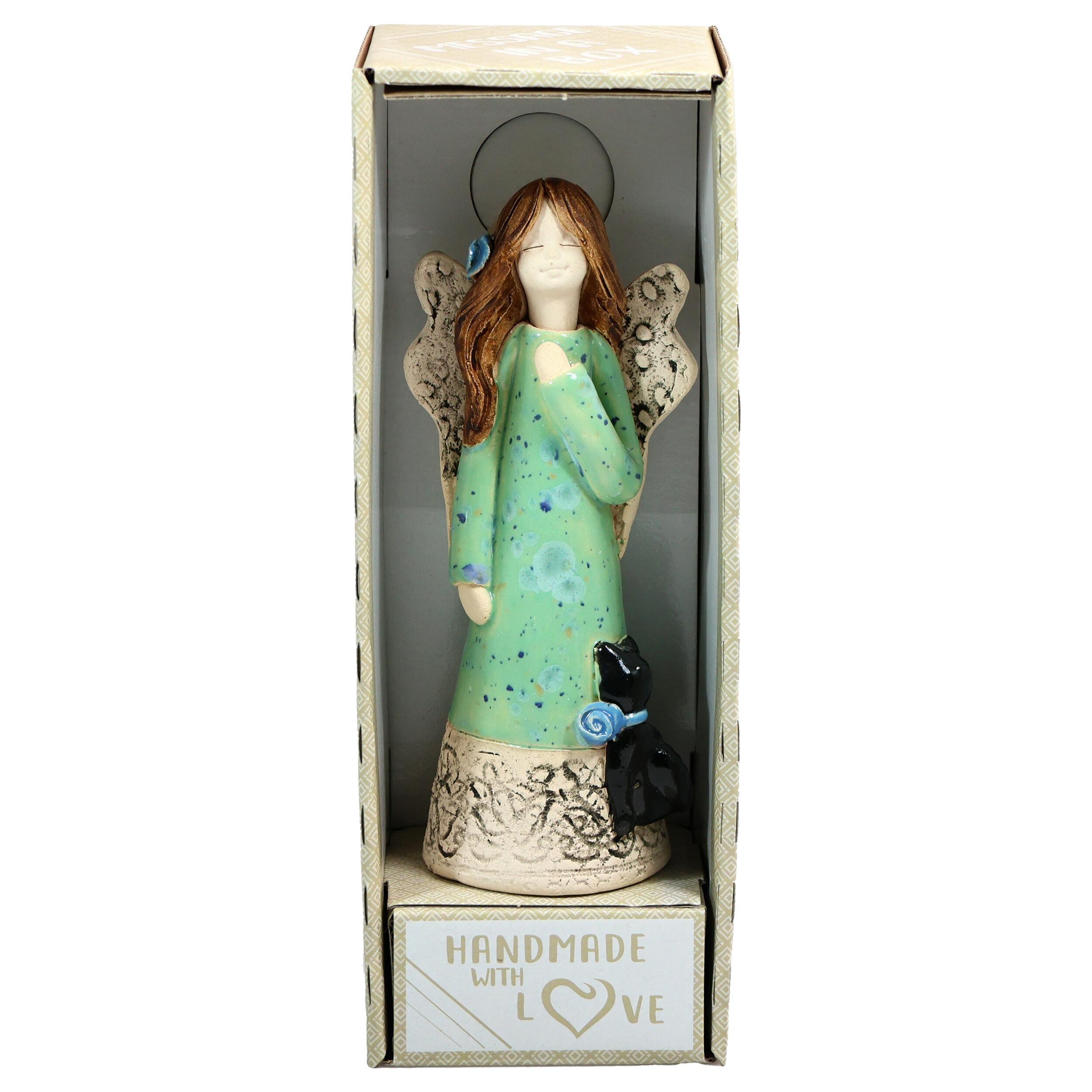 Hand made Angel Figurine with Black Cat | Good Luck