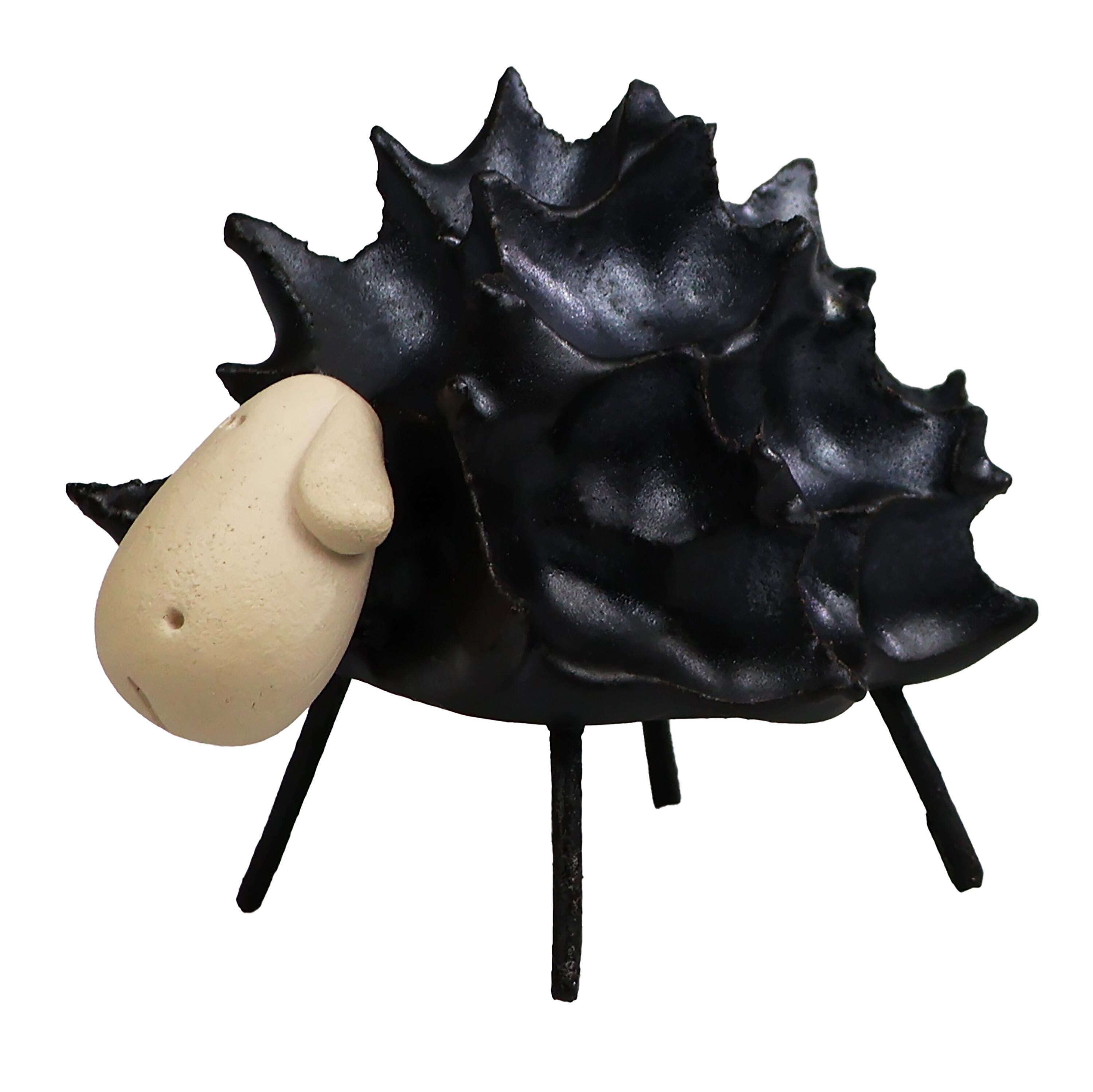 Baby fluffy sheep handmade ceramic ornament with metal legs. Cute, charming décor and a perfect gift for animal lovers.