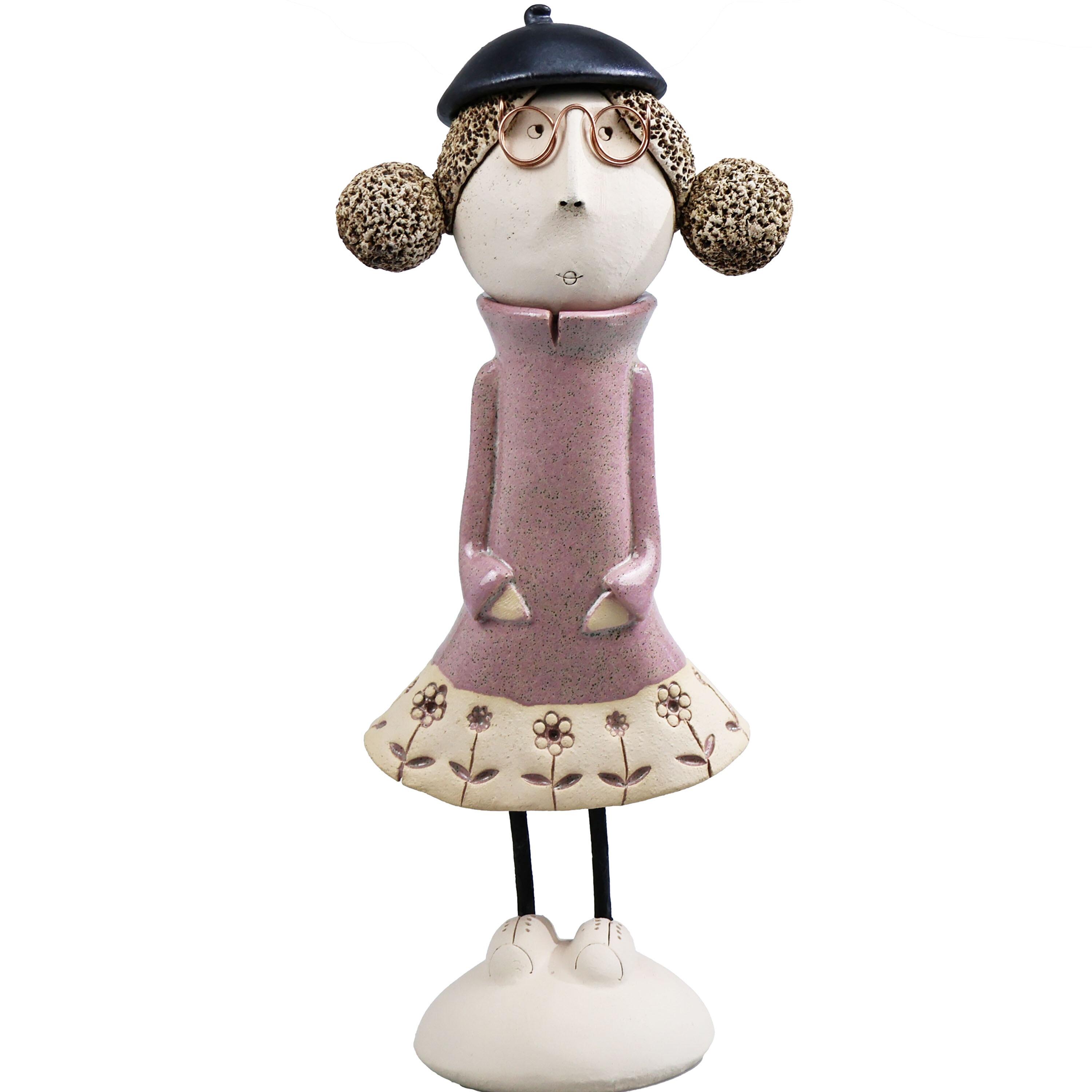 Handmade Ceramic Girl Figurine with Rounded Bunches | Home Décor Gift