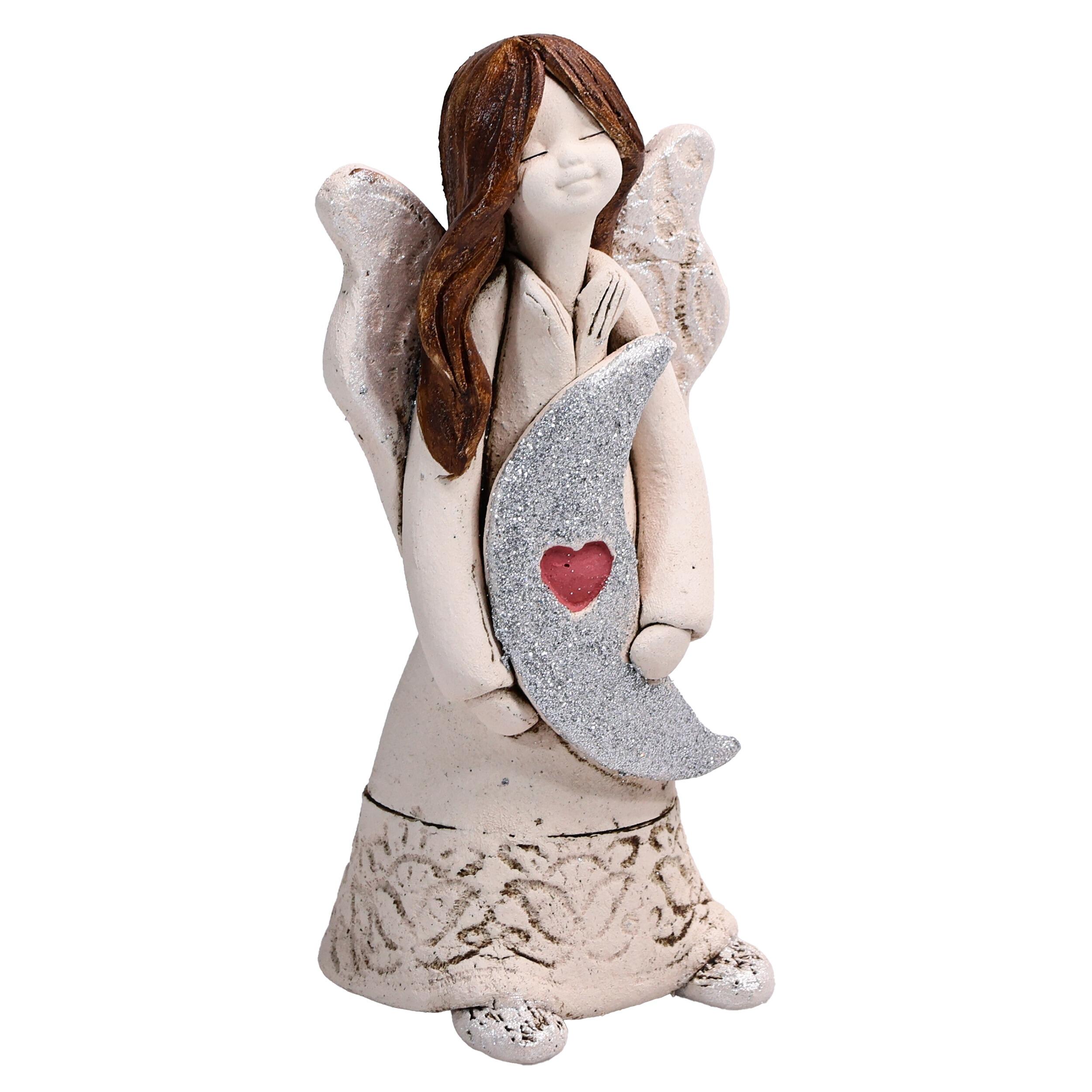 Handmade Ceramic Angel Holding Moon | “I Love You to the Moon and Back” Figurine