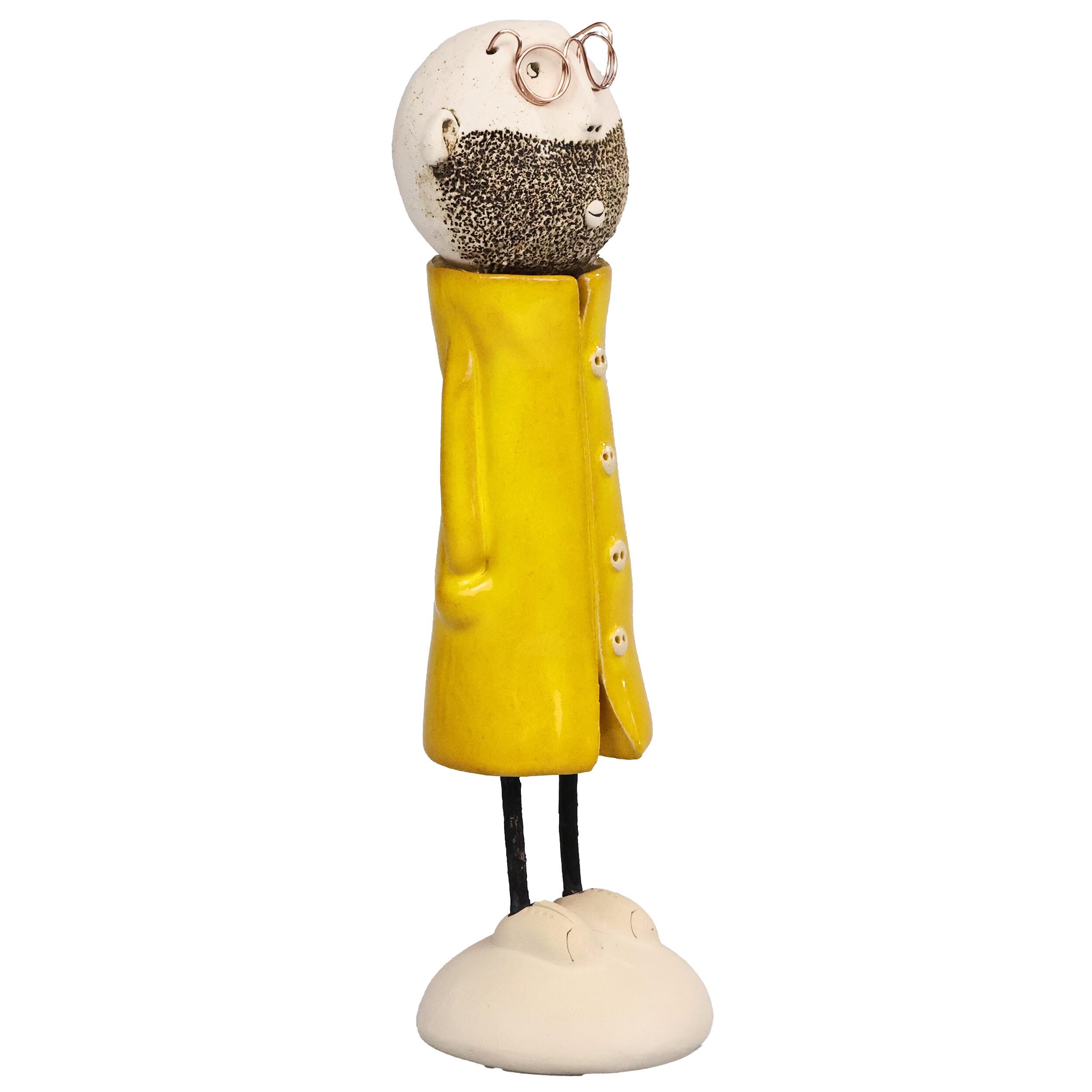 andmade Ceramic Couple Sculpture – Bearded Man & Spiky Haired Woman, Colourful Artisan Pottery Figure, Modern Home Decor
