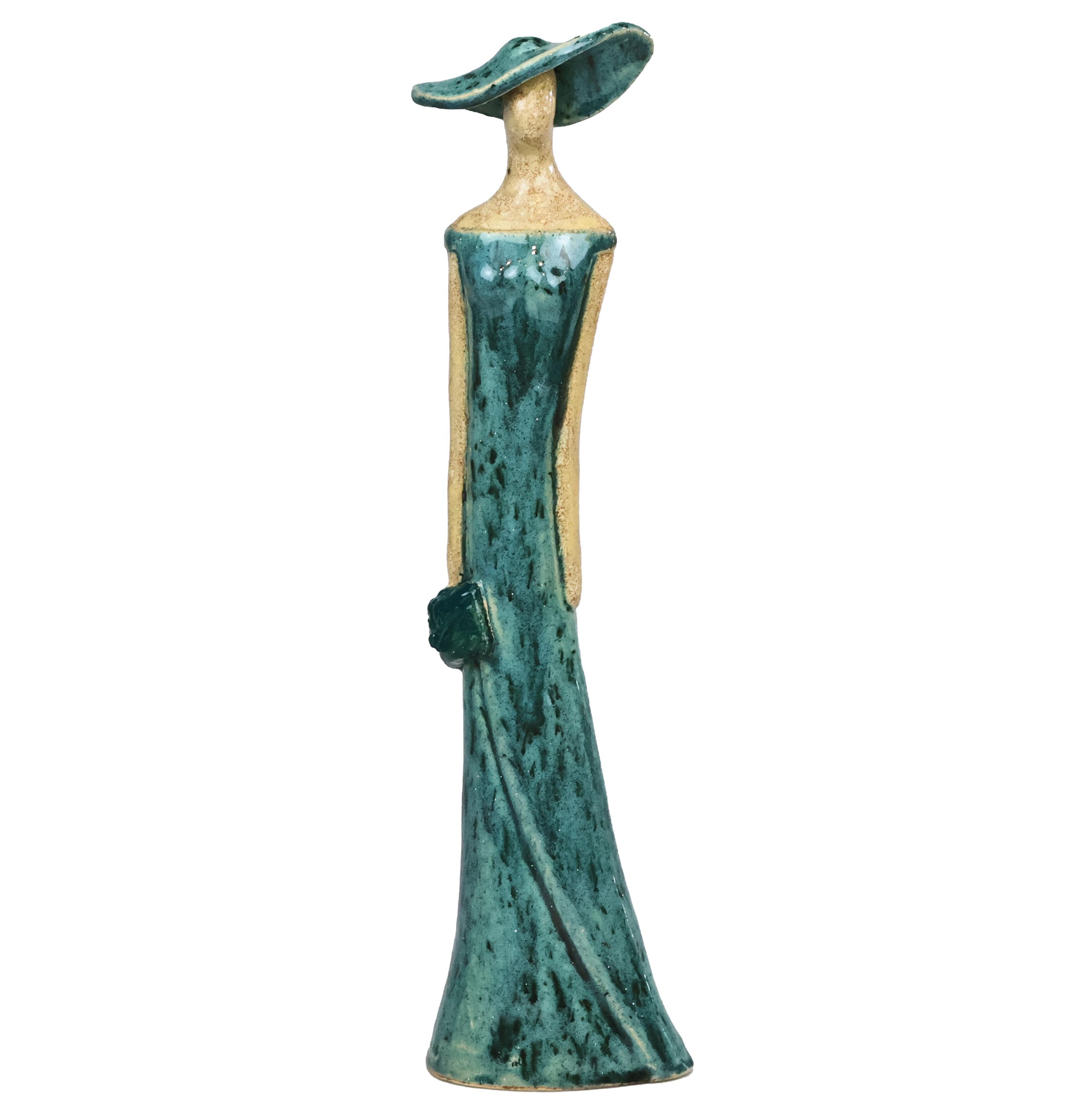 Handmade Ceramic Lady Figurine – Minimalist Woman Sculpture with Purse, Artisan Pottery Figure, Modern Home Decor