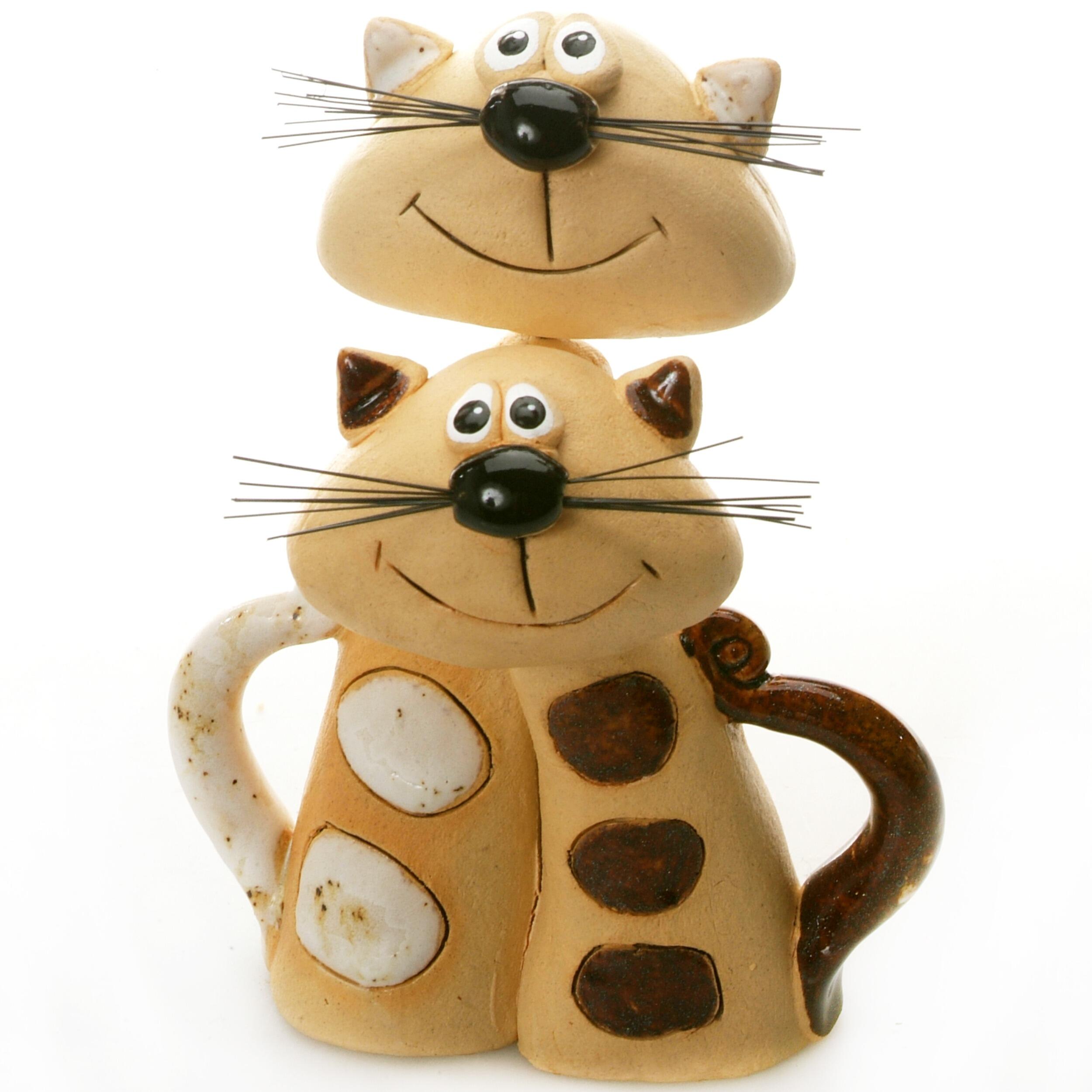 Magical Tabby Cat Pair Ceramic Figurine | Hanging out together